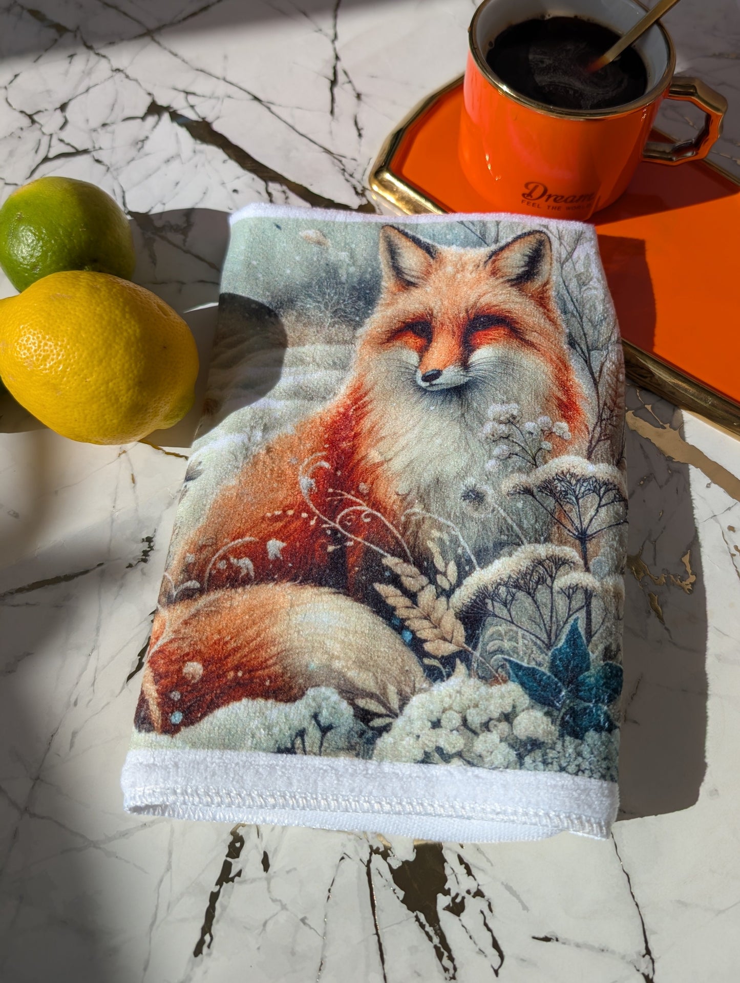 Fox in Winter Towel/Tea Towel | Winter Fox Design | Fox Gift Idea