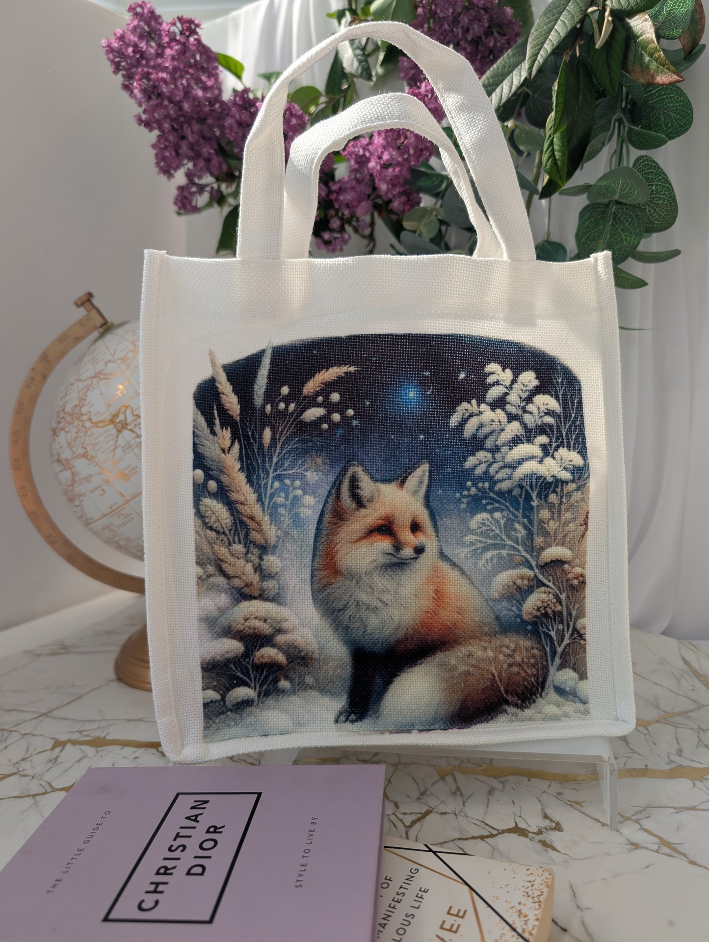 Fox Tote Bag | Linen Mix White Tote Bag | Fox Gift