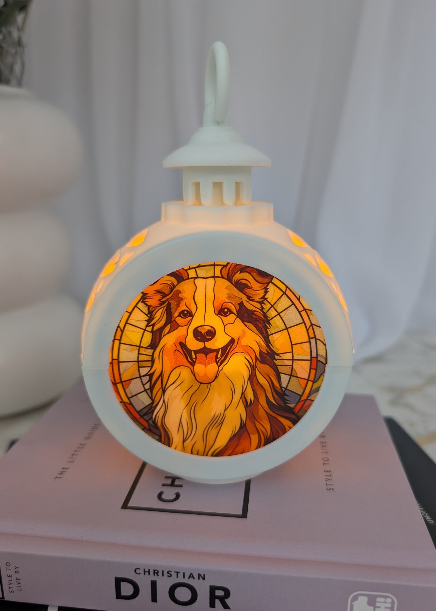 Stained Glass Style Collie Dog LED lamp | Vintage Style Collie Dog Lamp | Collie Dog Gift