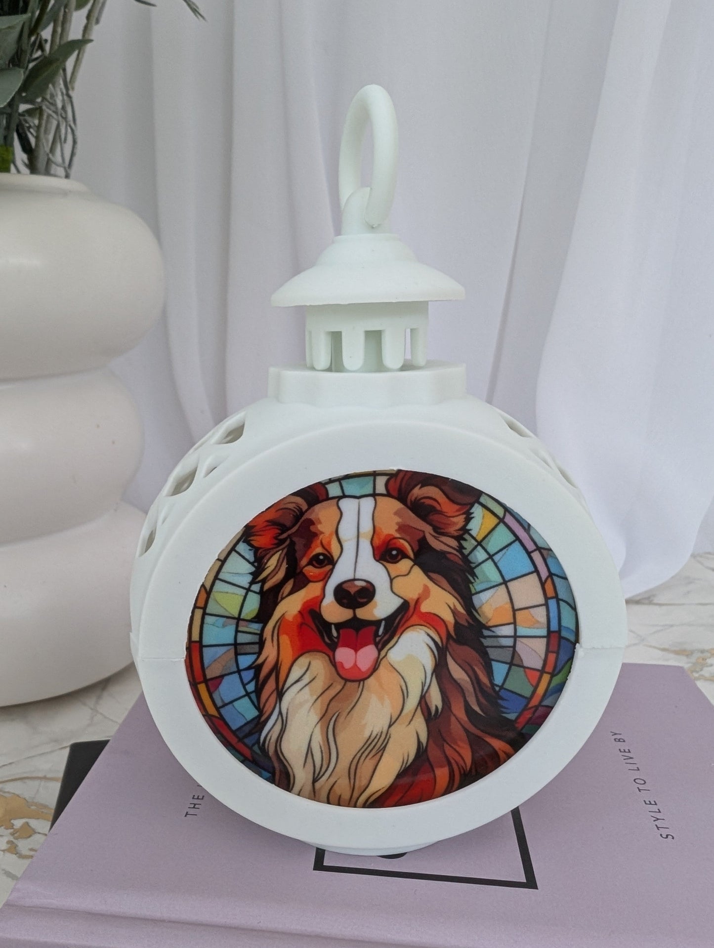 Stained Glass Style Collie Dog LED lamp | Vintage Style Collie Dog Lamp | Collie Dog Gift