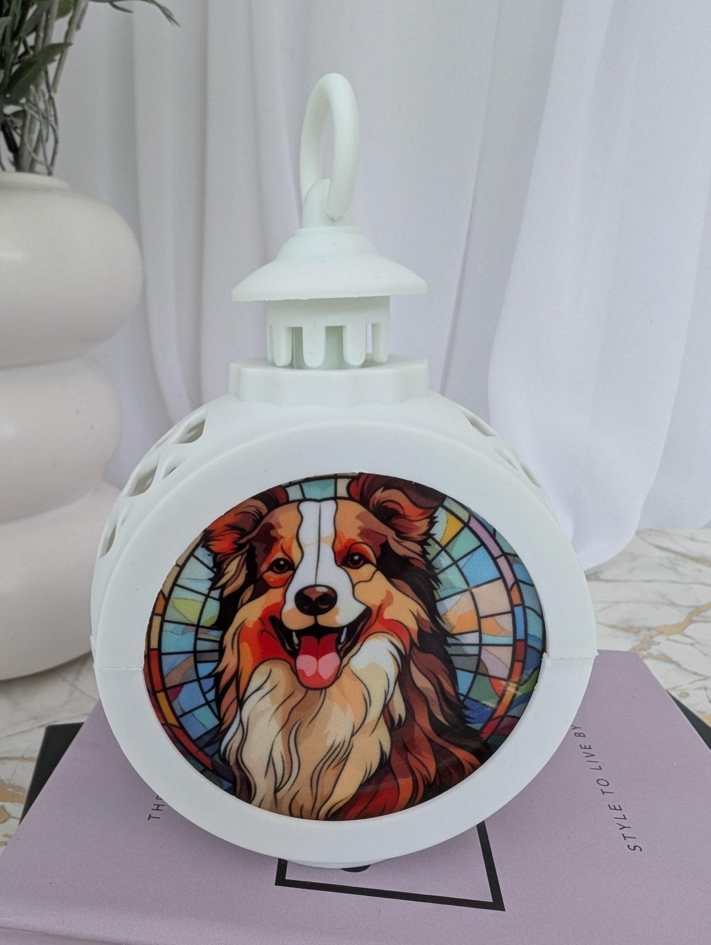 Stained Glass Style Collie Dog LED lamp | Vintage Style Collie Dog Lamp | Collie Dog Gift