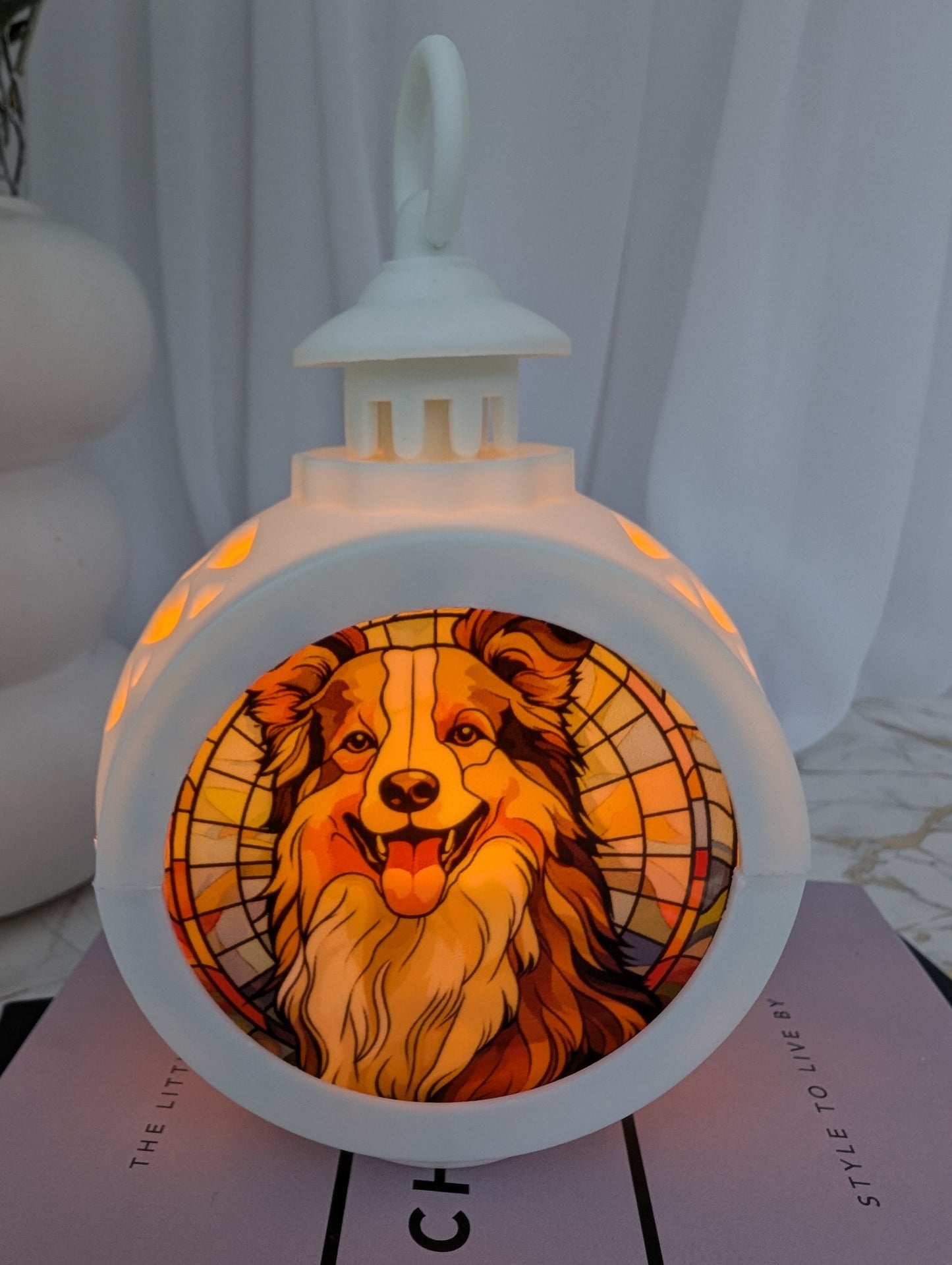 Stained Glass Style Collie Dog LED lamp | Vintage Style Collie Dog Lamp | Collie Dog Gift