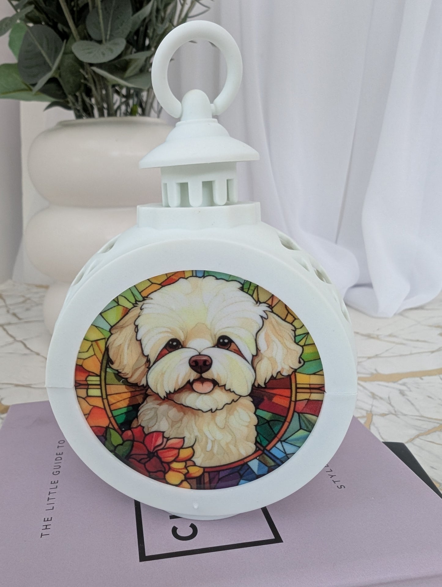 Stained Glass Style Bichon Frise LED lamp | Vintage Style Dog Lamp