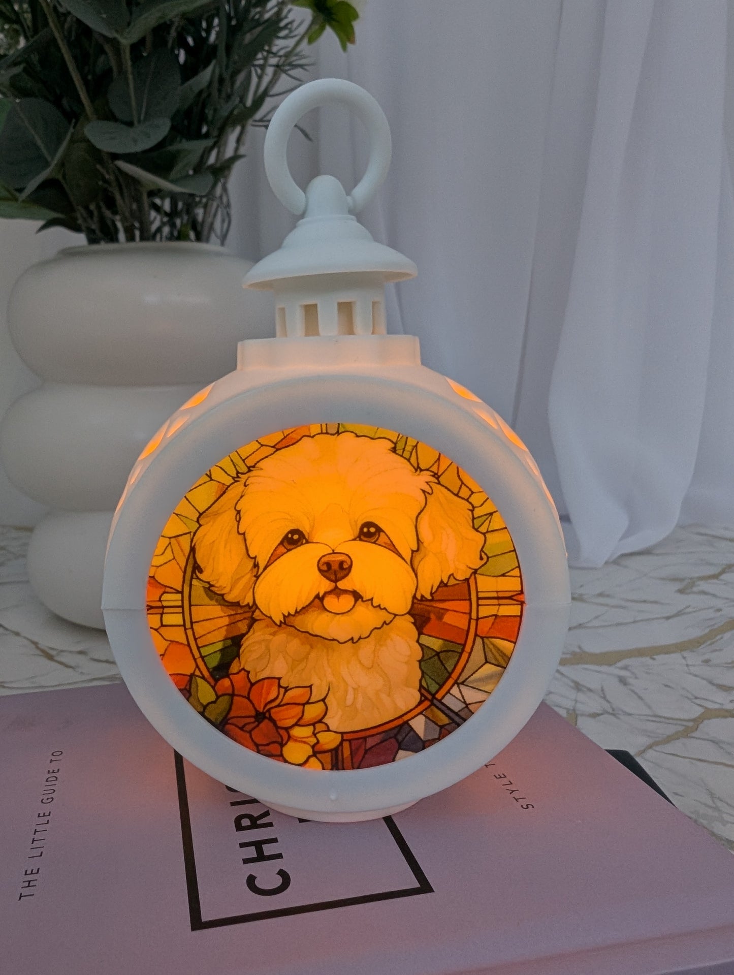 Stained Glass Style Bichon Frise LED lamp | Vintage Style Dog Lamp