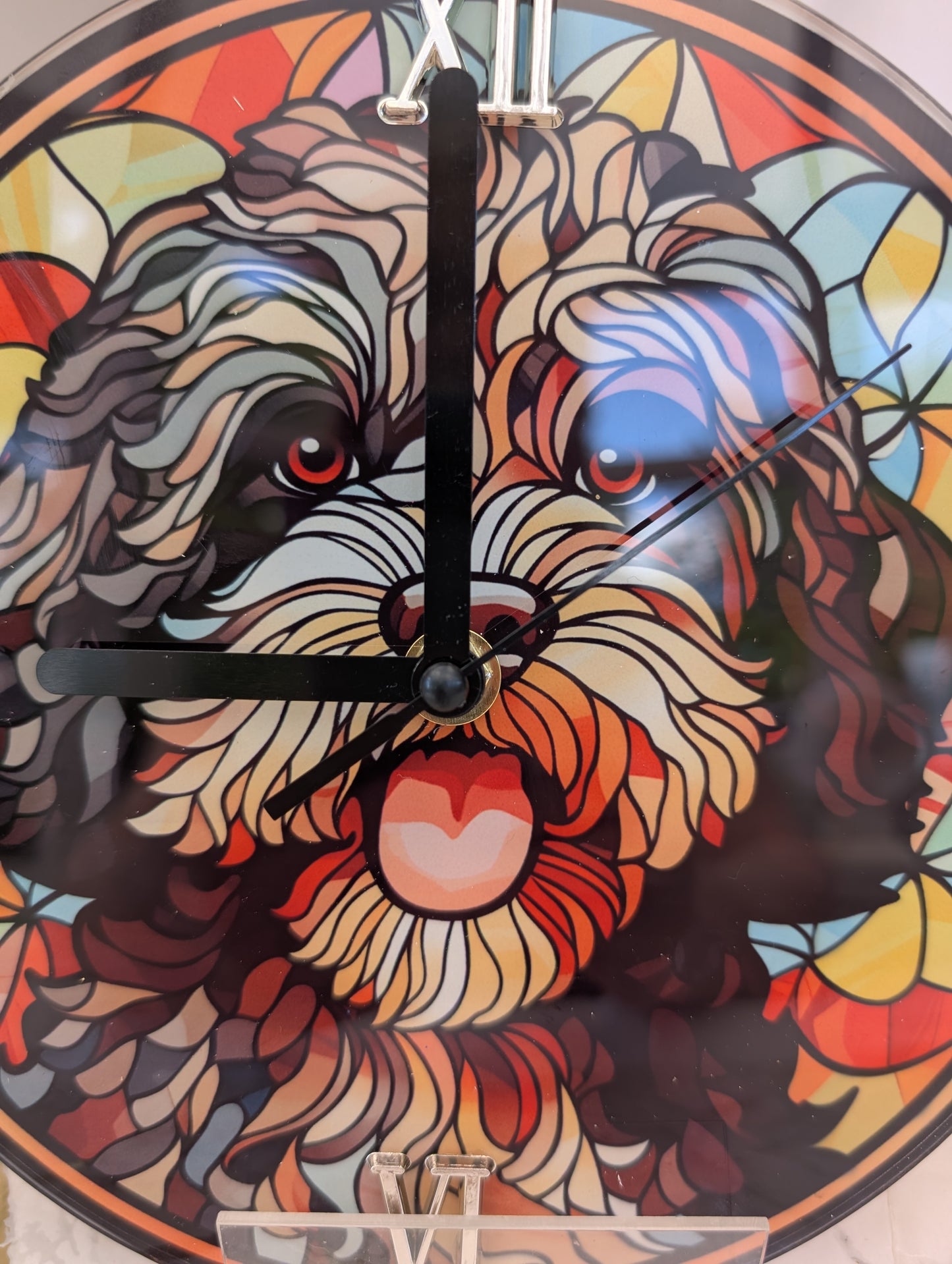 Portuguese Water Dog Stained Glass Effect Clock | Dog Lover Gift