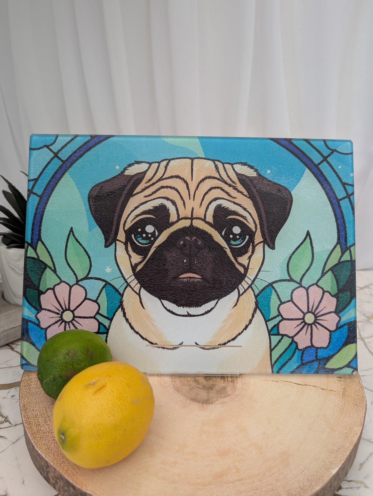 Chopping Board | Stained Glass Effect Pug Chopping Board | Pug Gift