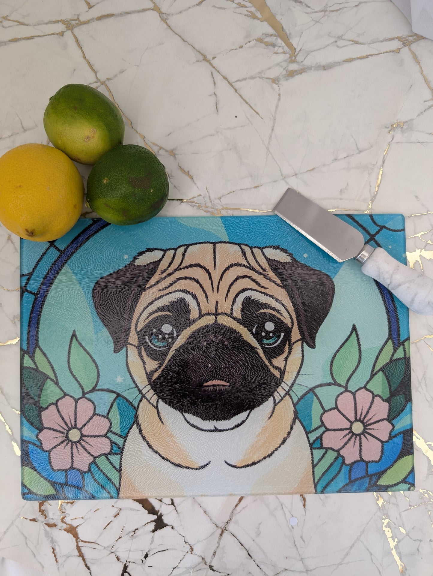 Chopping Board | Stained Glass Effect Pug Chopping Board | Pug Gift