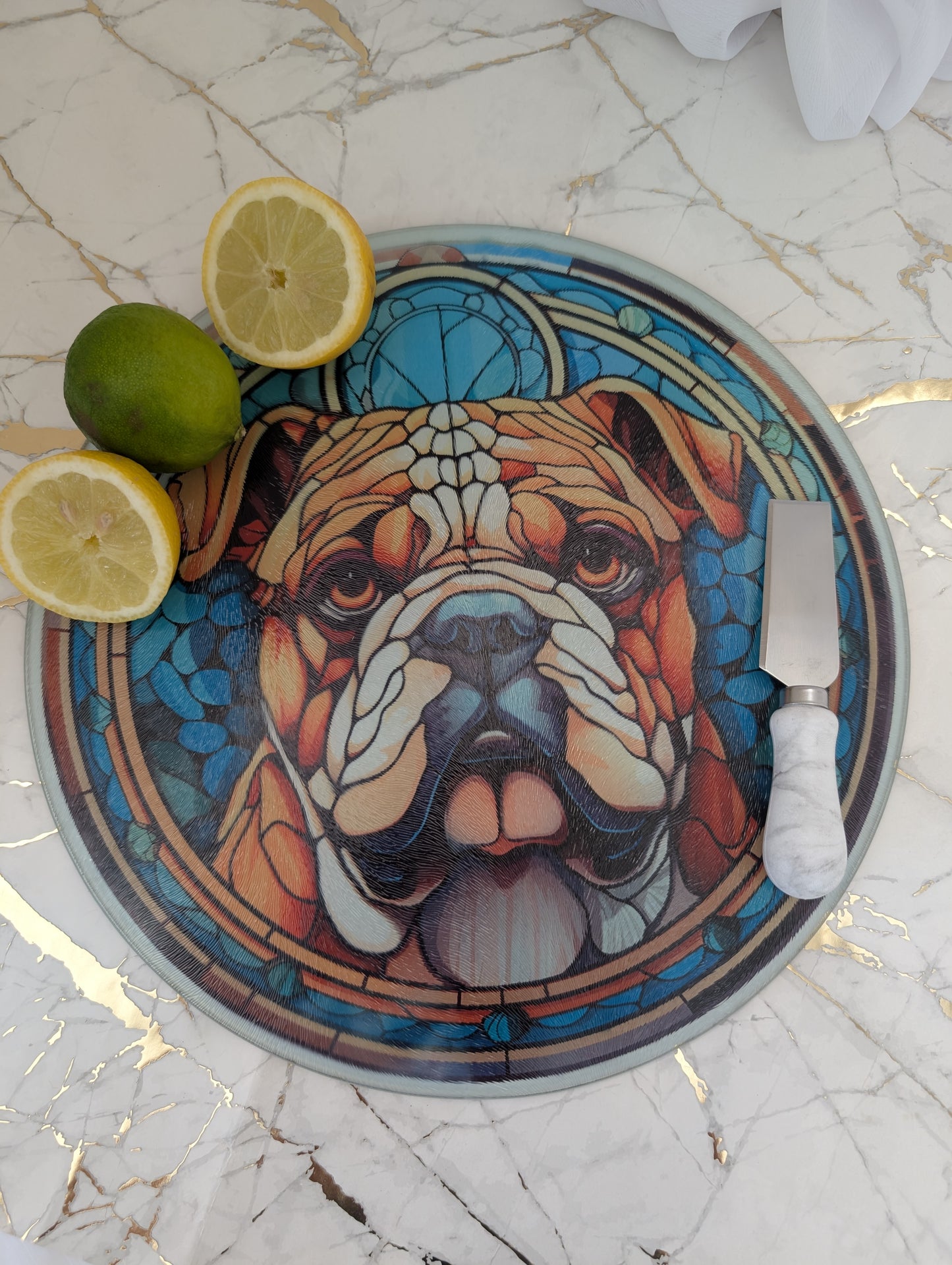 Chopping Board | Stained Glass Effect Bulldog Chopping Board | Bulldog Gift