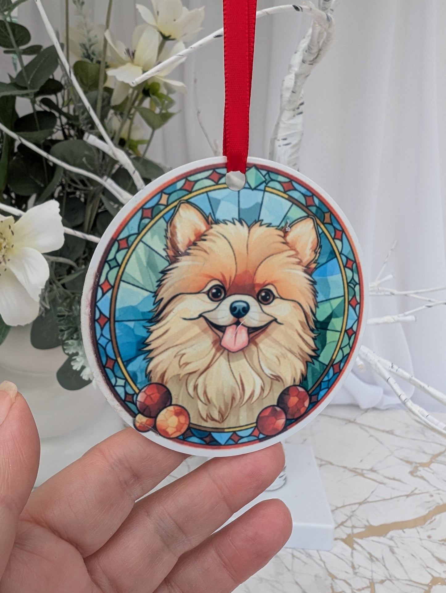 Pomeranian Stained Glass Hanging Decor | Pomeranian Gift | Dog Lover Gift