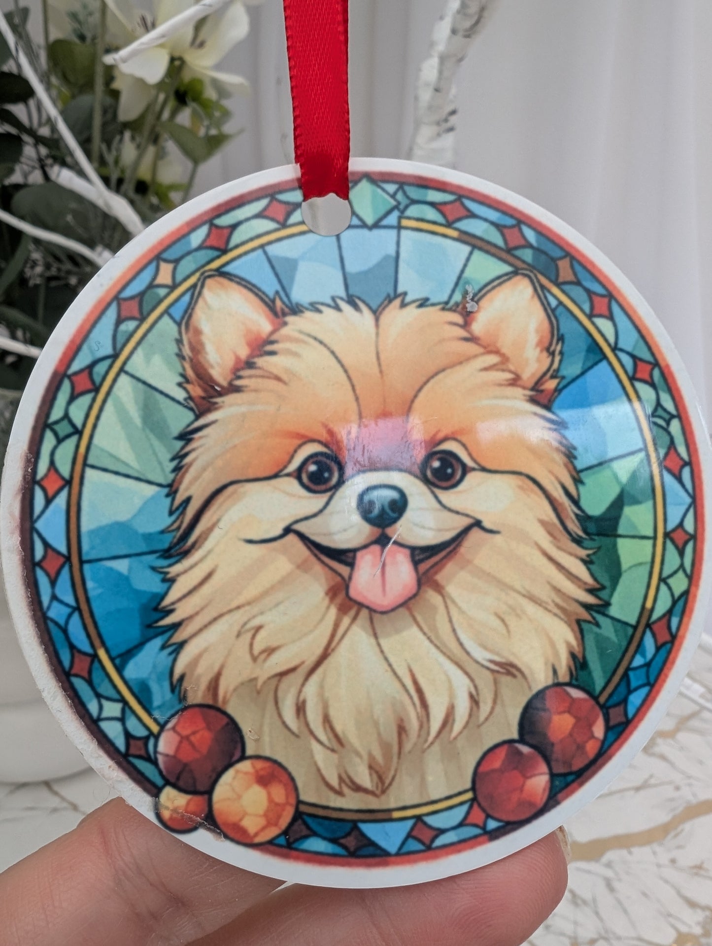 Pomeranian Stained Glass Hanging Decor | Pomeranian Gift | Dog Lover Gift
