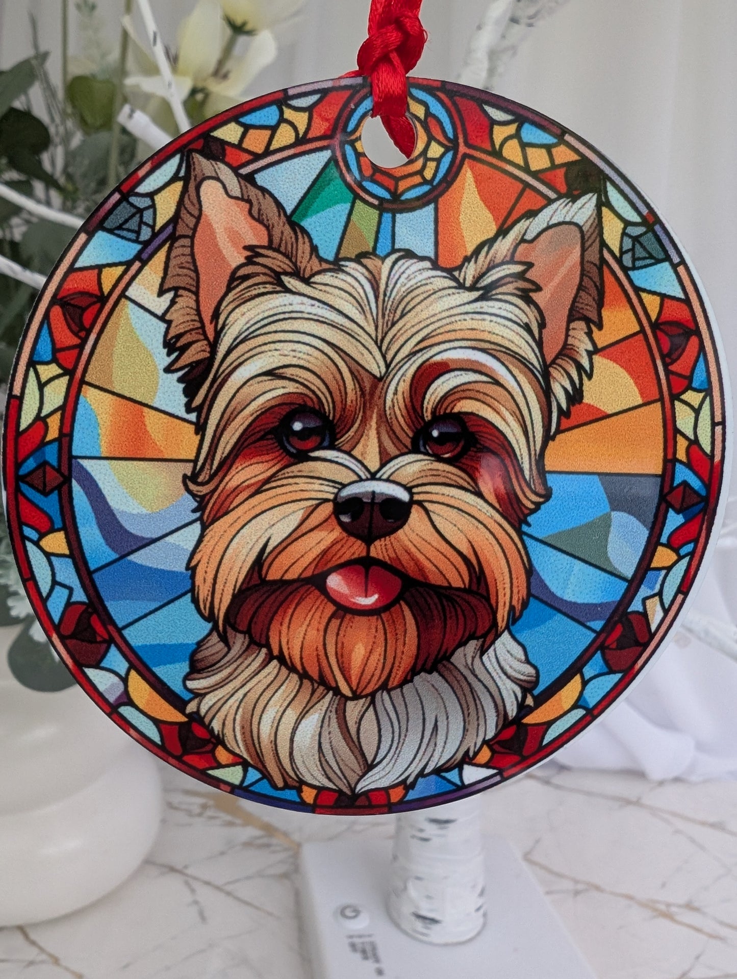 Yorkshire Terrier Stained Glass Effect Hanging Decor | Yorkie Gift