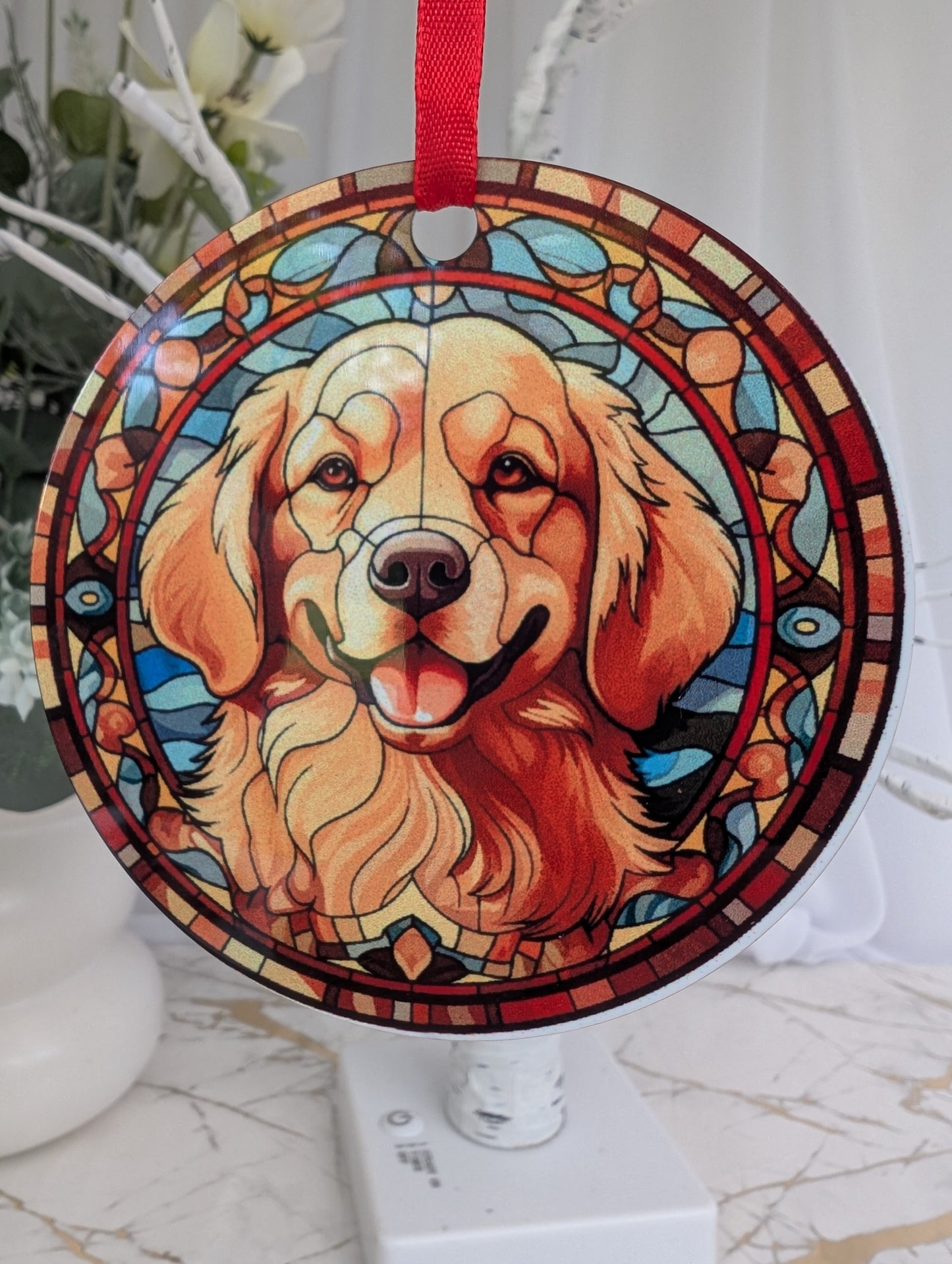 Golden Retriever Stained Glass Effect Hanging Decor | Dog Theme Gift