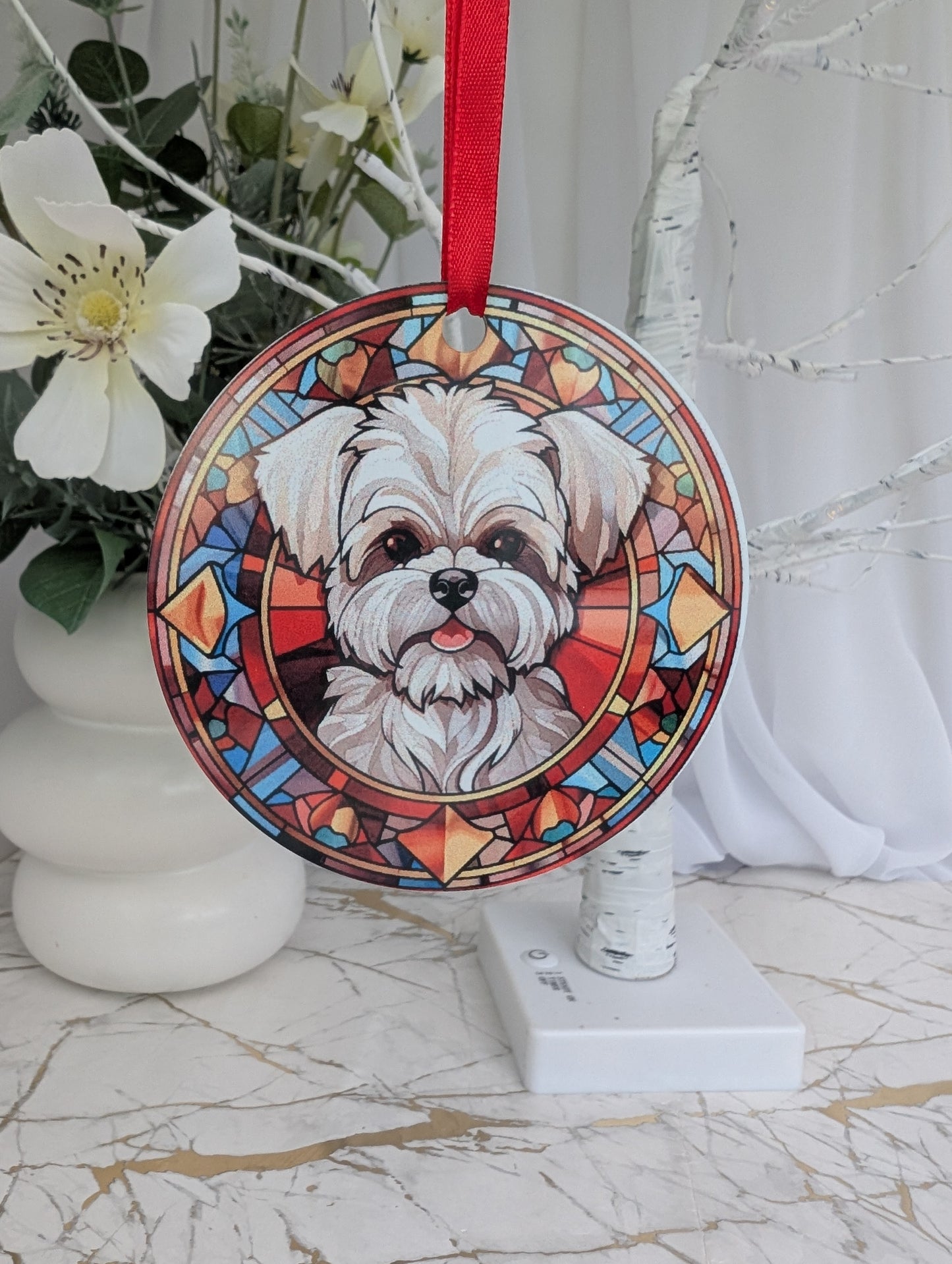 Maltese Terrier Stained Glass Effect Hanging Decor | Maltie Lover Gift