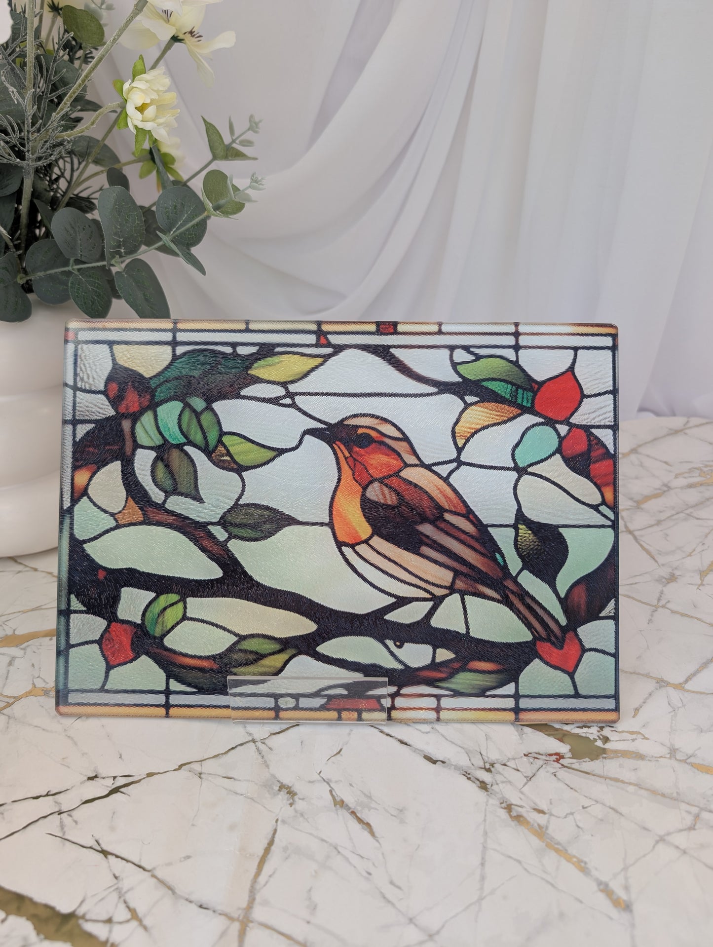 Robin Chopping Board | Stained Glass Effect Chopping Board | Robin Lover Gift