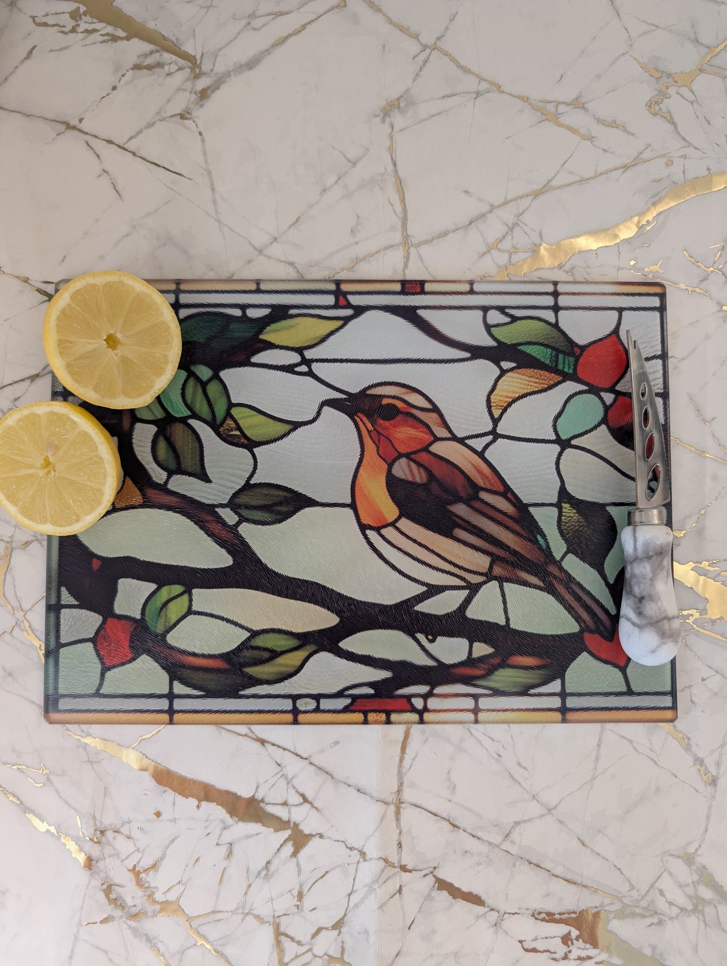 Robin Chopping Board | Stained Glass Effect Chopping Board | Robin Lover Gift