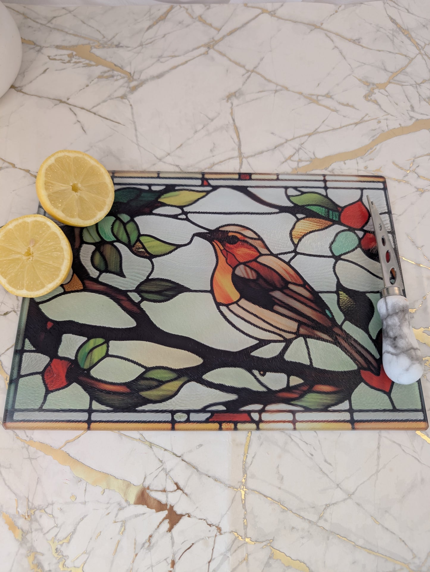 Robin Chopping Board | Stained Glass Effect Chopping Board | Robin Lover Gift
