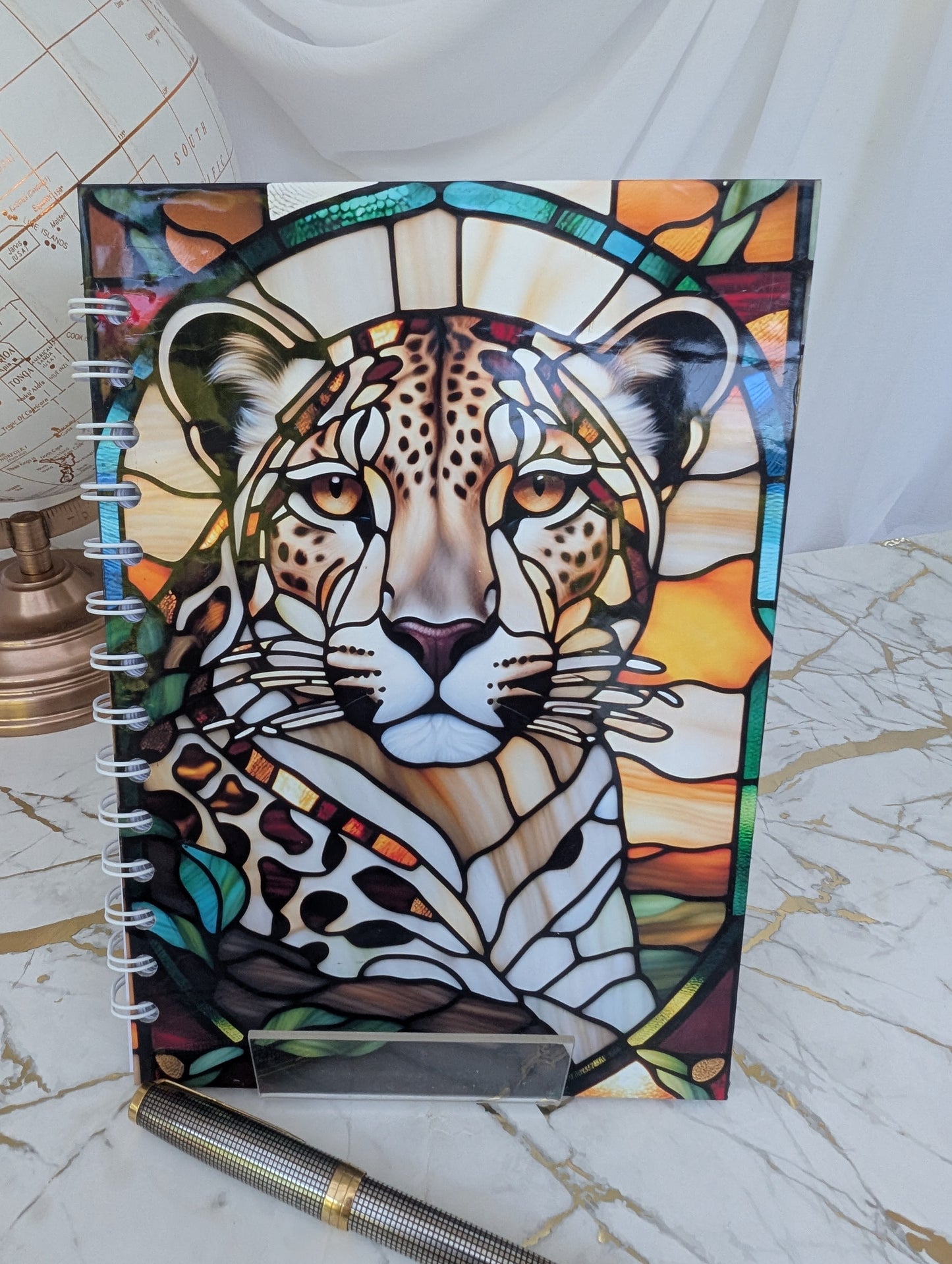 Leopard Stained Glass Style Notebook | Hand Made Big Cat Lover Gift