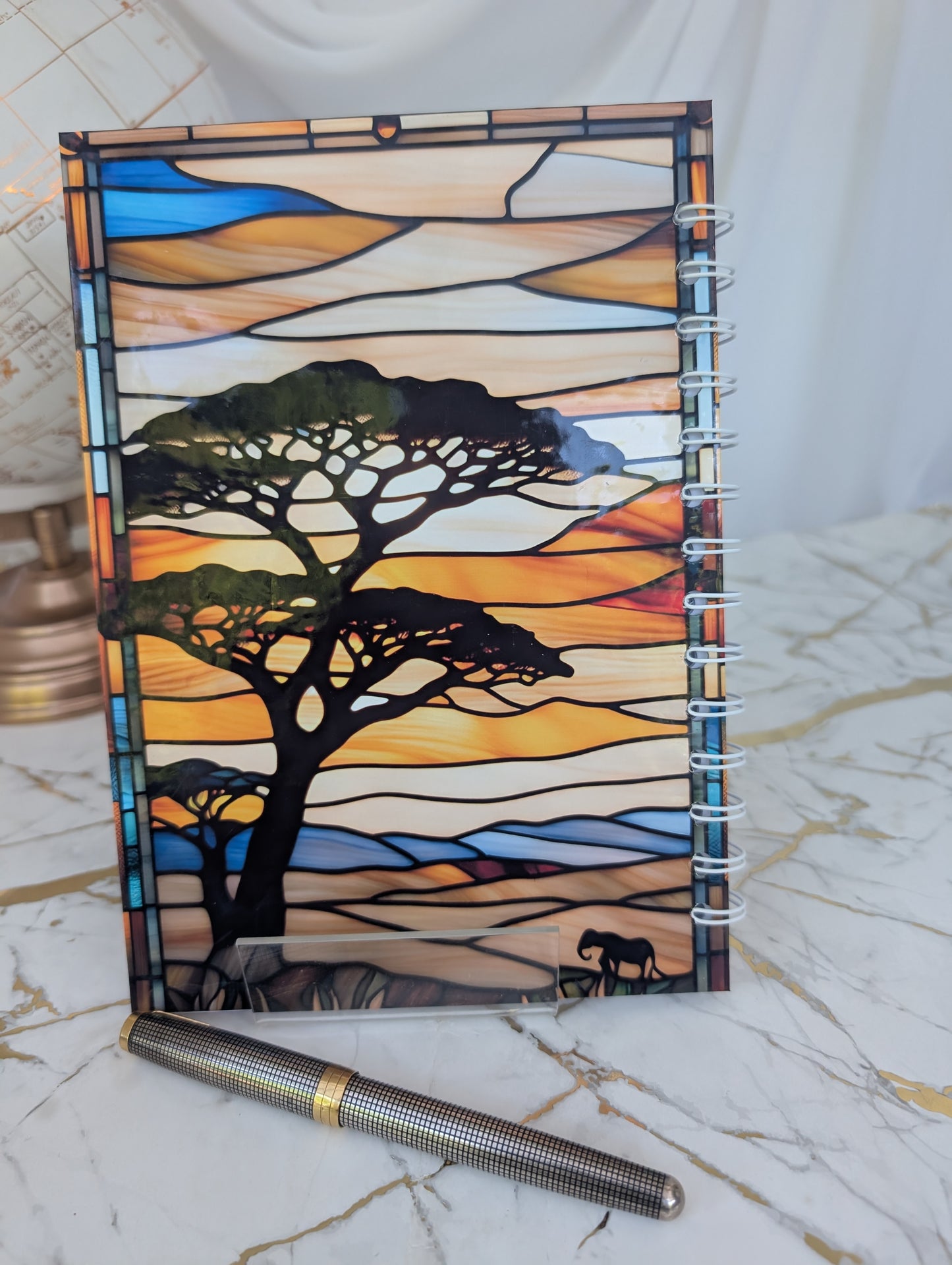 Leopard Stained Glass Style Notebook | Hand Made Big Cat Lover Gift