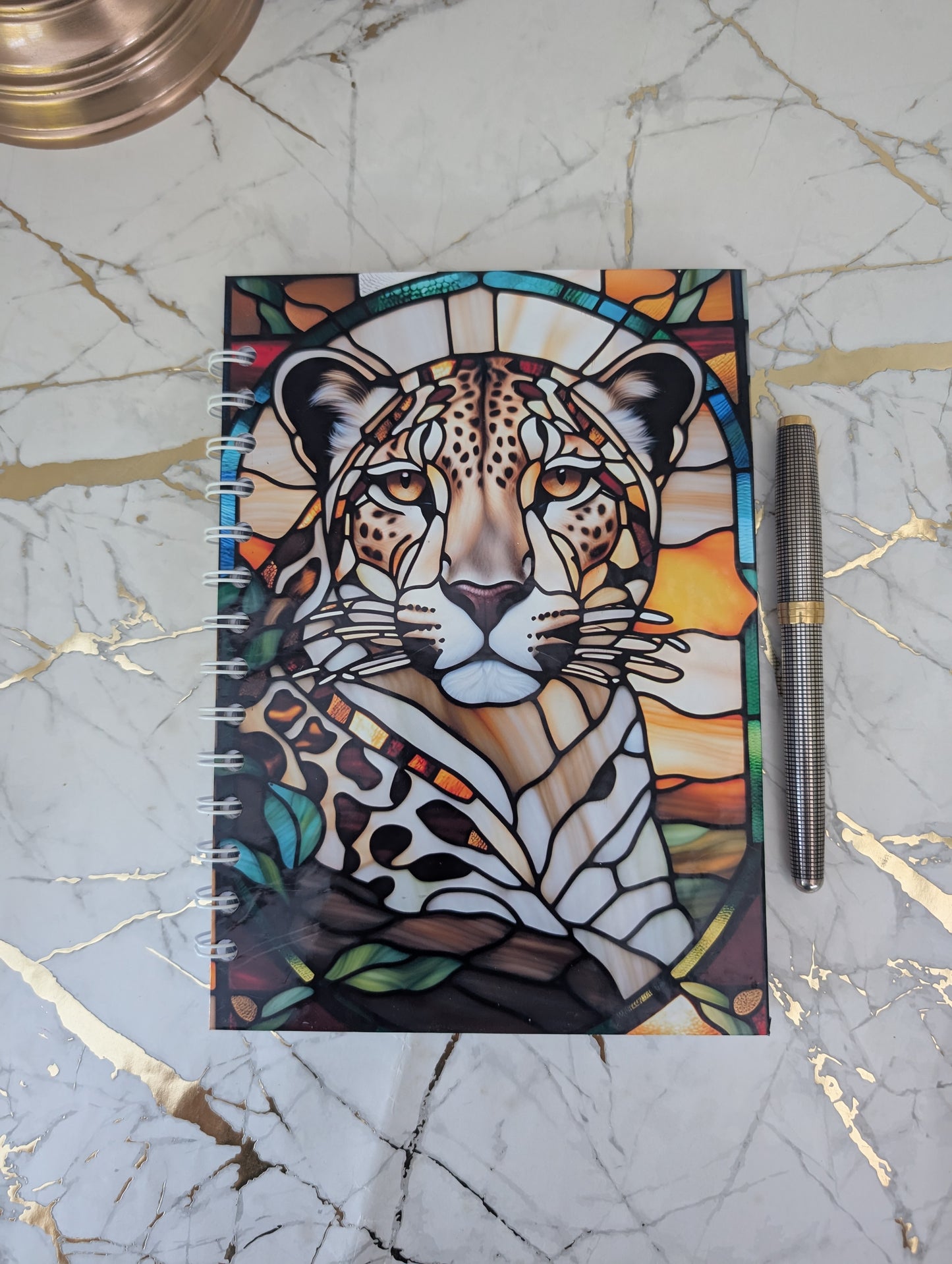 Leopard Stained Glass Style Notebook | Hand Made Big Cat Lover Gift