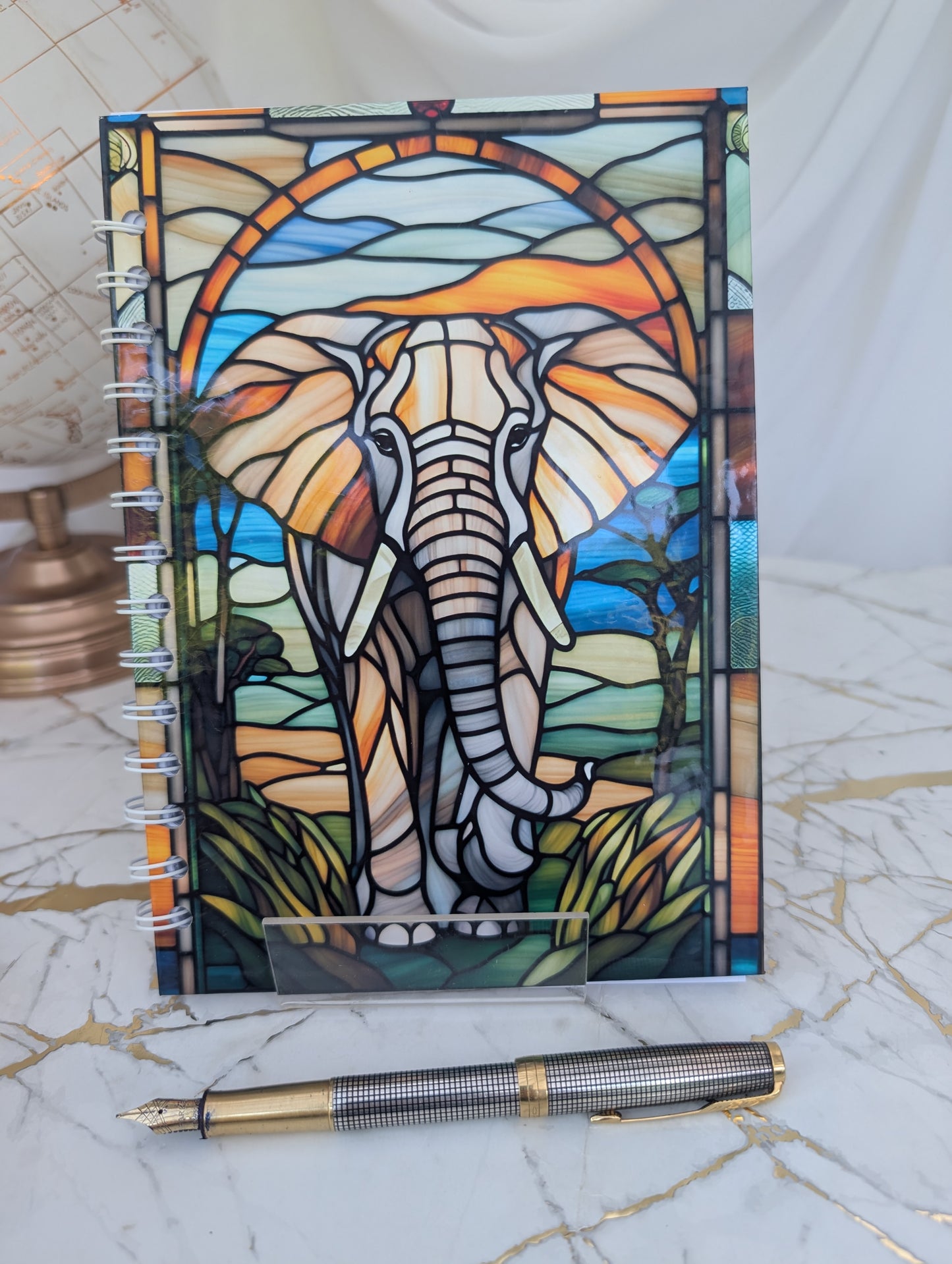Elephant Stained Glass Style Notebook | Hand Made Elephant Lover Gift
