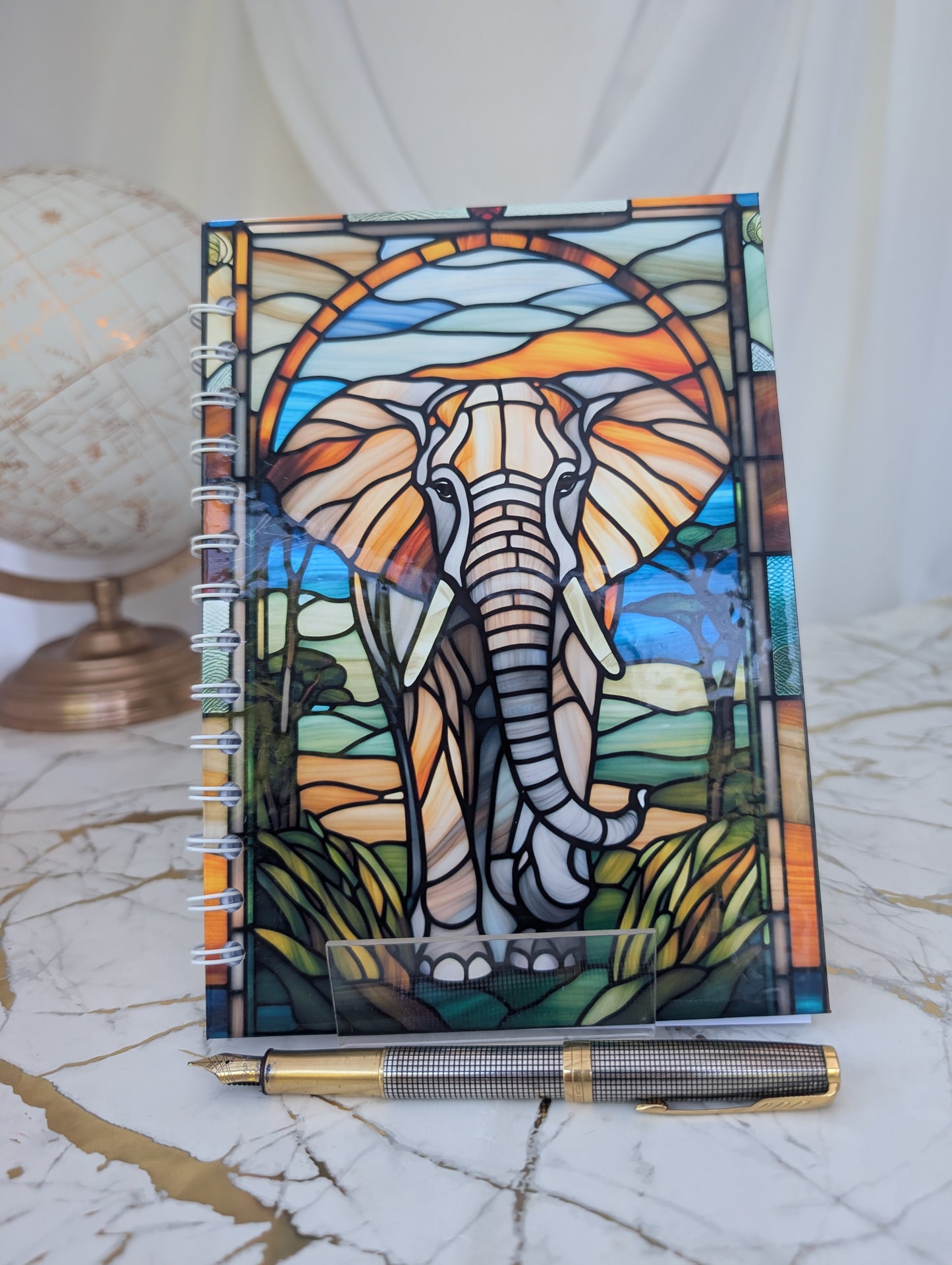 Elephant Stained Glass Style Notebook | Hand Made Elephant Lover Gift