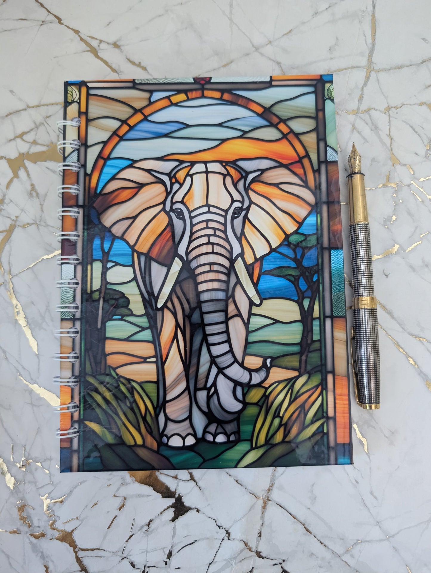 Elephant Stained Glass Style Notebook | Hand Made Elephant Lover Gift