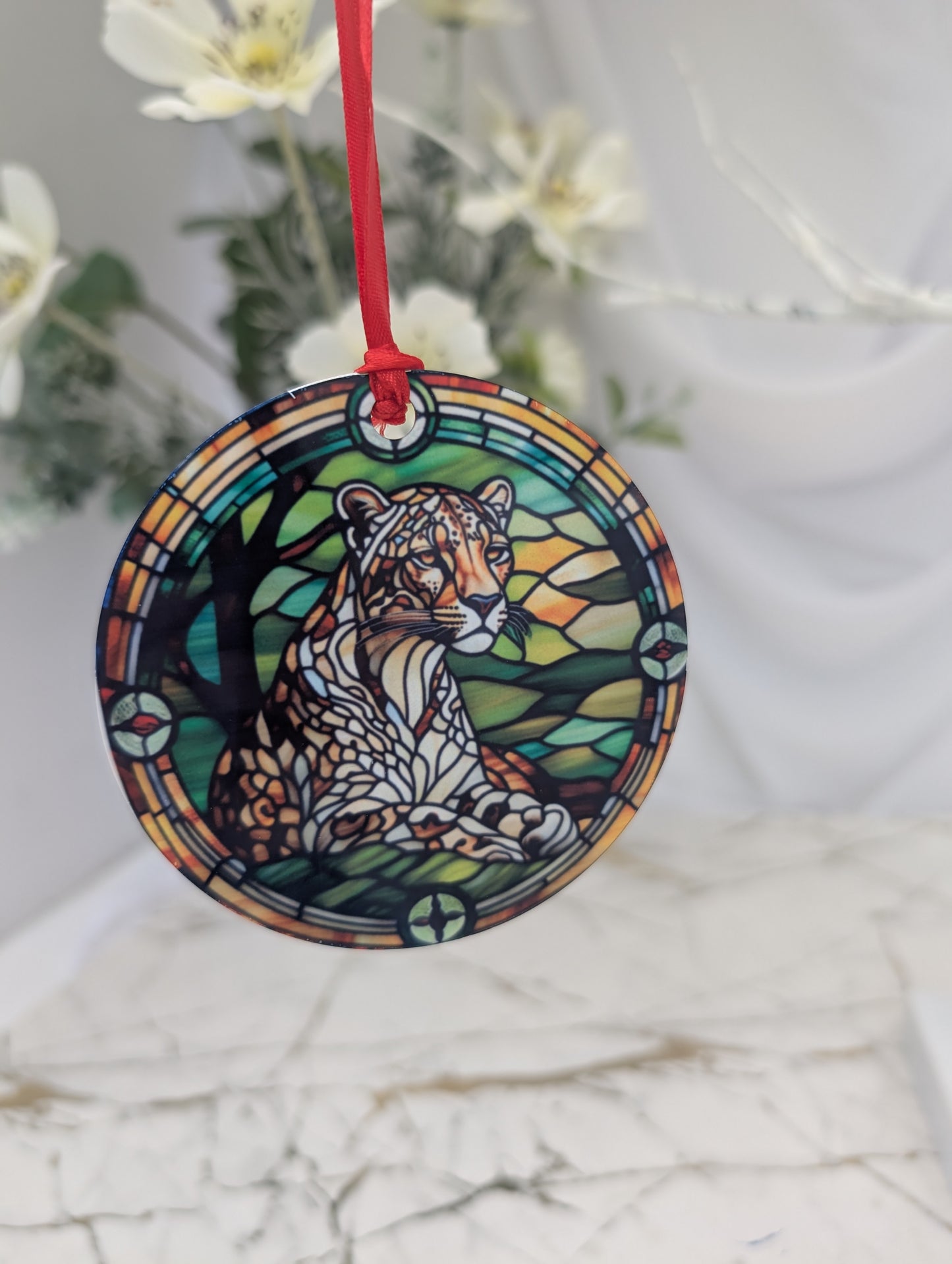 Leopard Stained Glass Effect Hanging Decor | Leopard Lover Gift