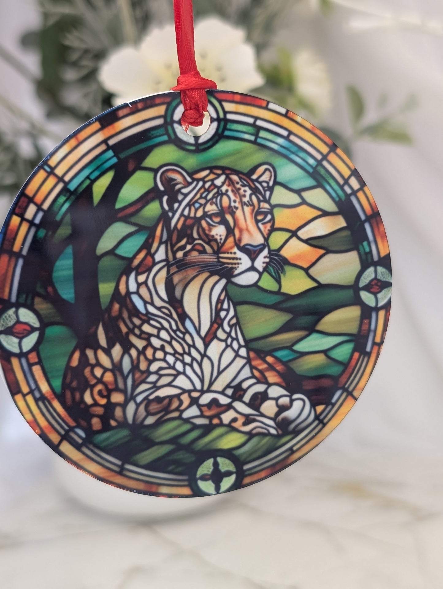 Leopard Stained Glass Effect Hanging Decor | Leopard Lover Gift