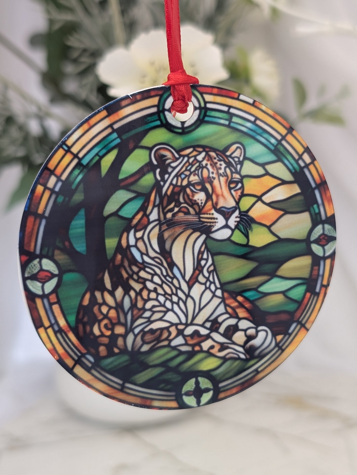 Leopard Stained Glass Effect Hanging Decor | Leopard Lover Gift