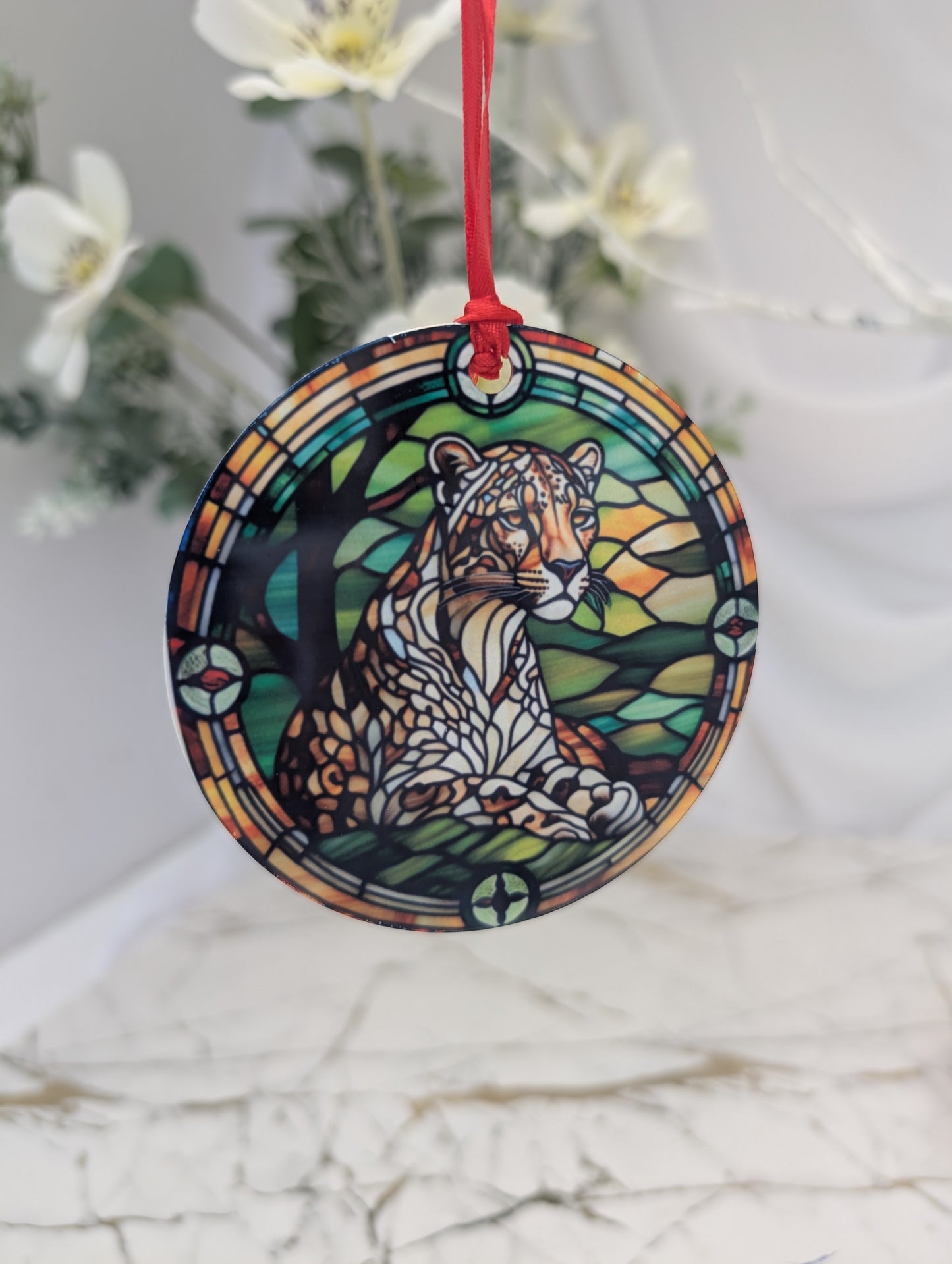 Leopard Stained Glass Effect Hanging Decor | Leopard Lover Gift