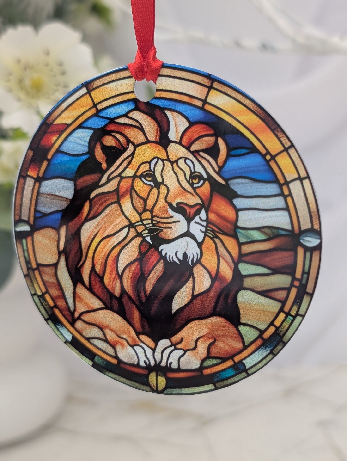 Lion Stained Glass Effect Hanging Decor | Lion Lover Gift