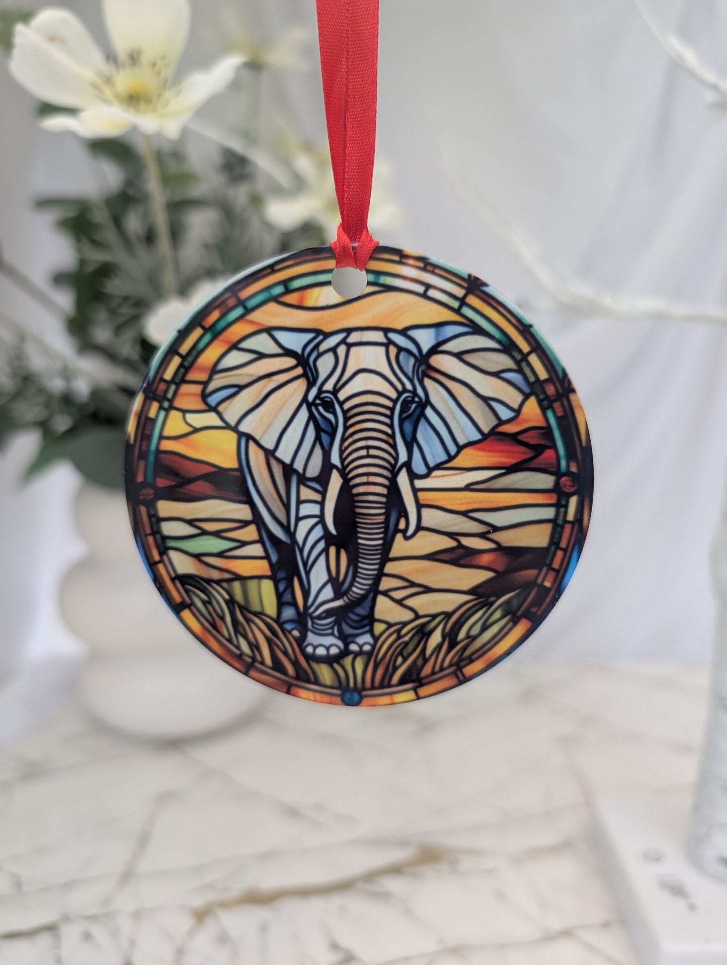 Elephant Stained Glass Effect Hanging Decor | Elephant Lover Gift