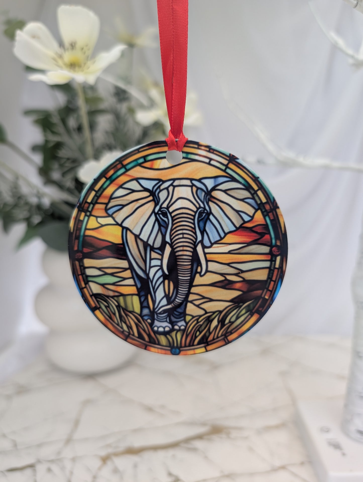 Elephant Stained Glass Effect Hanging Decor | Elephant Lover Gift