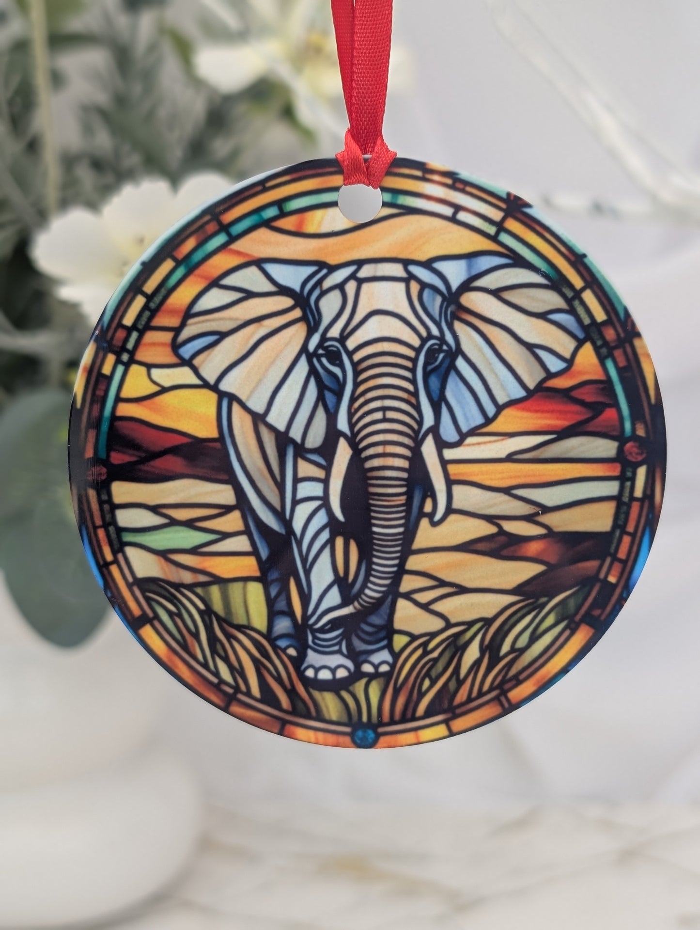 Elephant Stained Glass Effect Hanging Decor | Elephant Lover Gift
