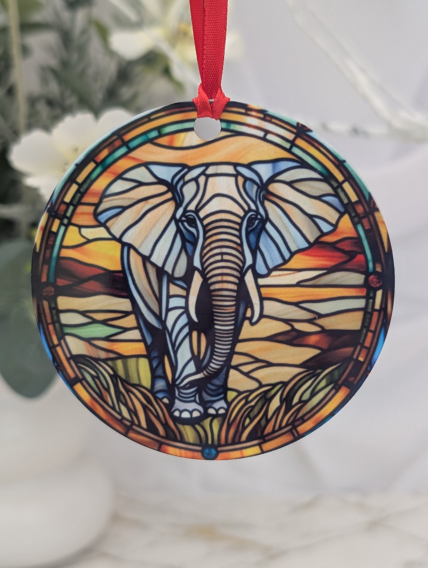 Elephant Stained Glass Effect Hanging Decor | Elephant Lover Gift