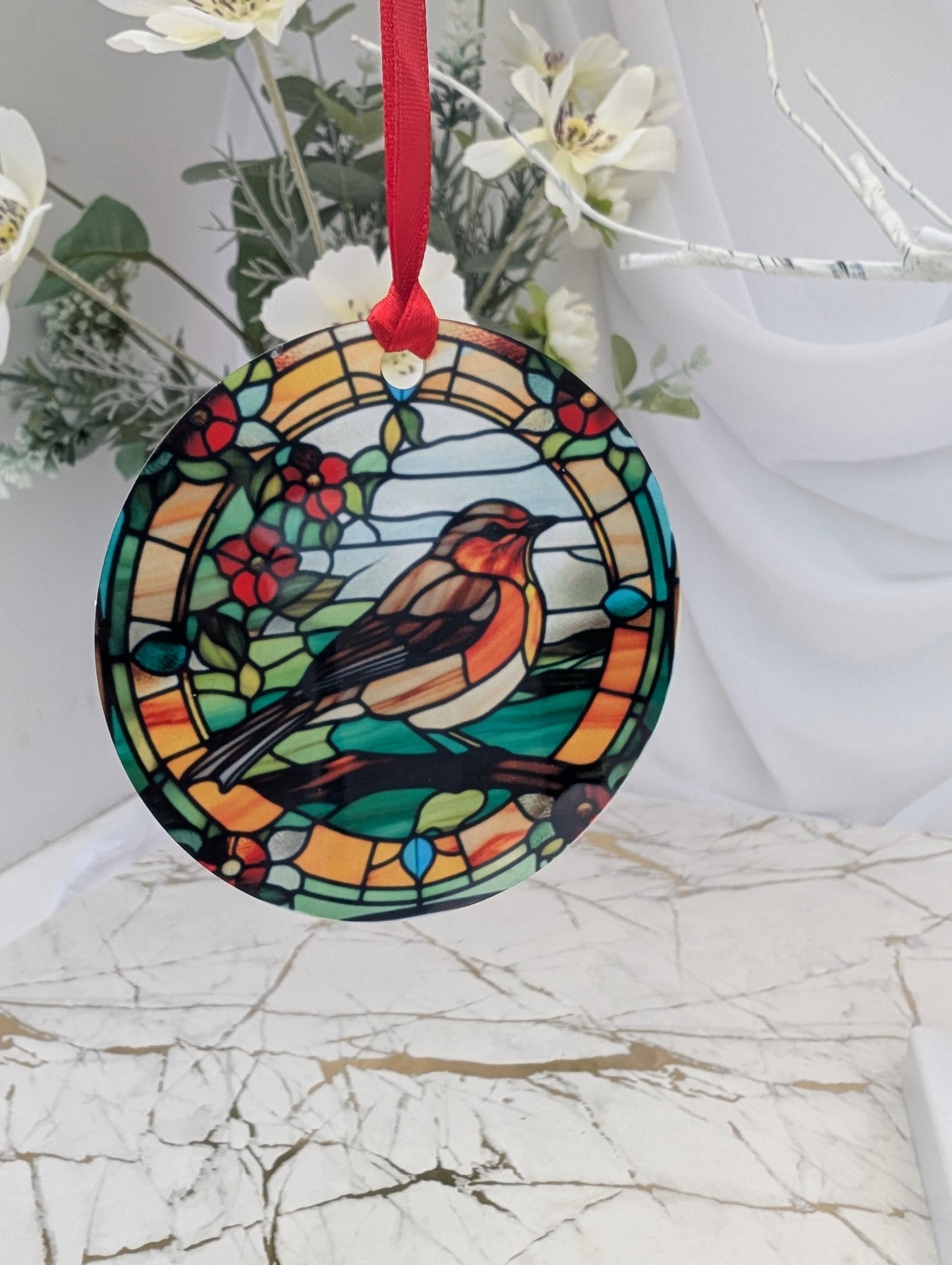 Robin Stained Glass Effect Hanging Decor | Robin Lover Gift