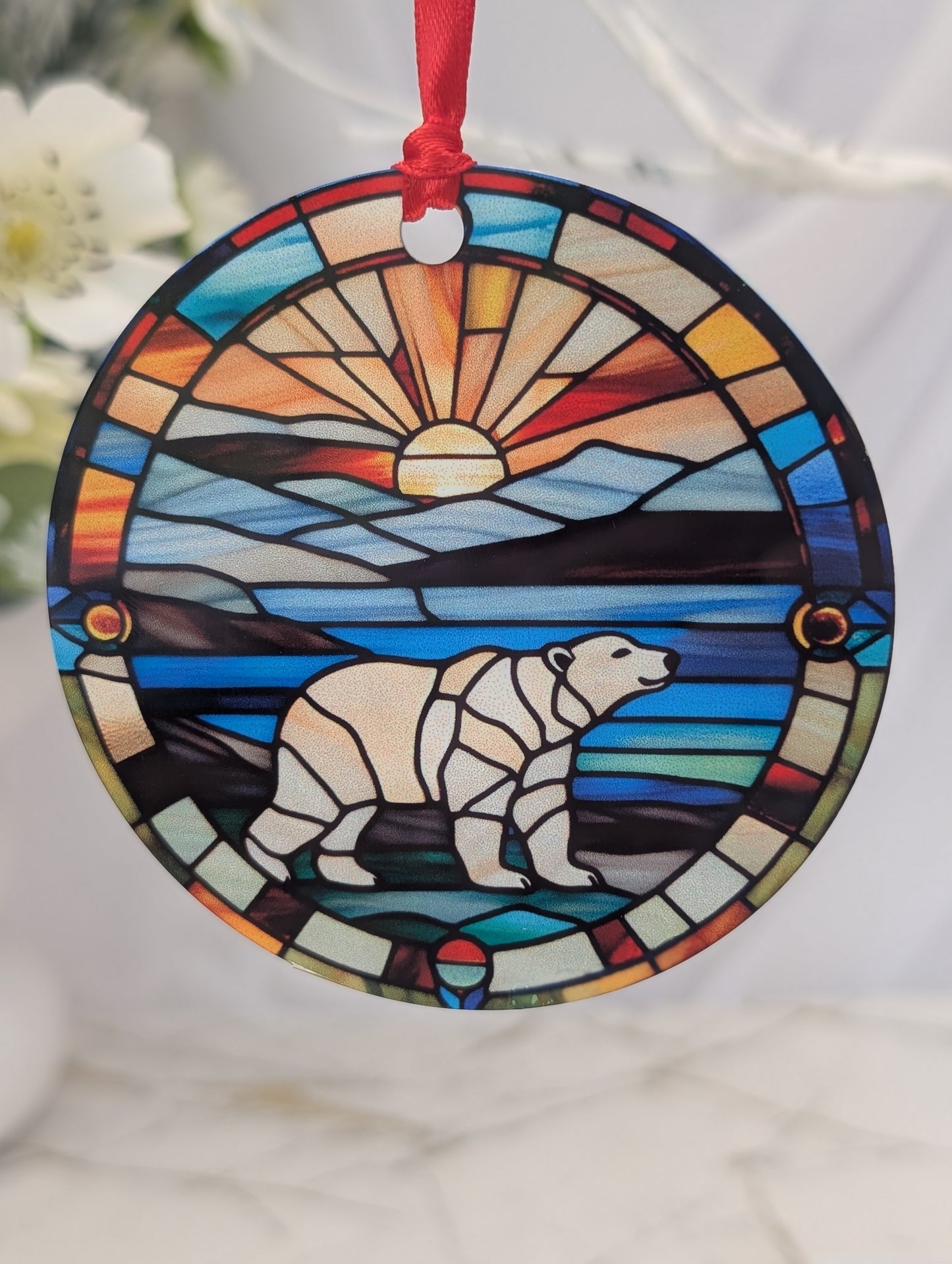 Polar Bear Stained Glass Effect Hanging Decor | Polar Bear Lover Gift