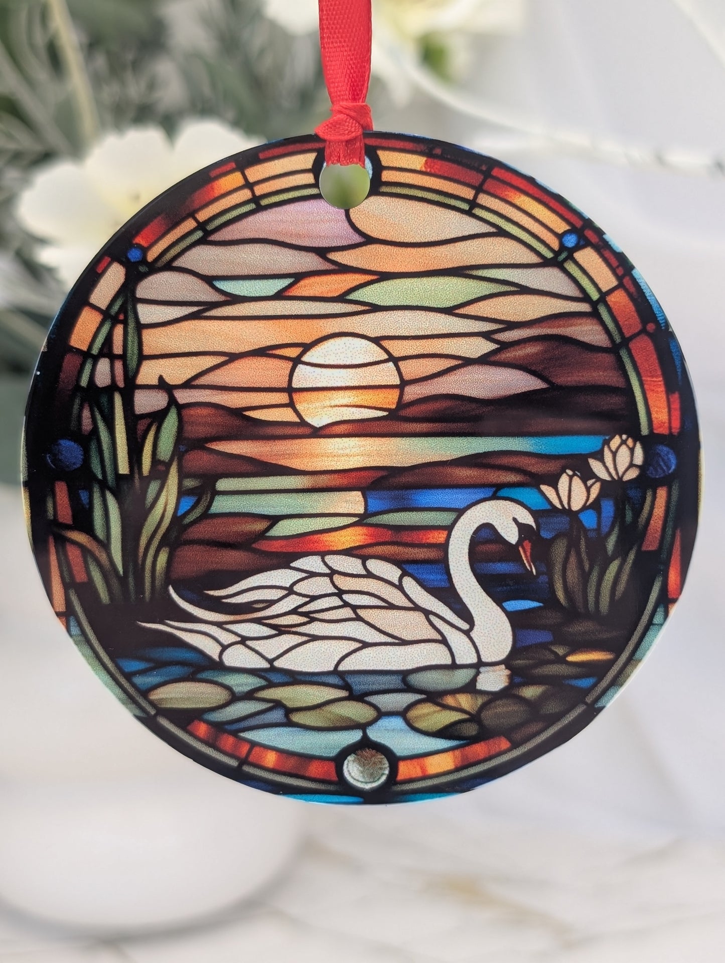 Swan Stained Glass Effect Hanging Decor | Swan Lover Gift