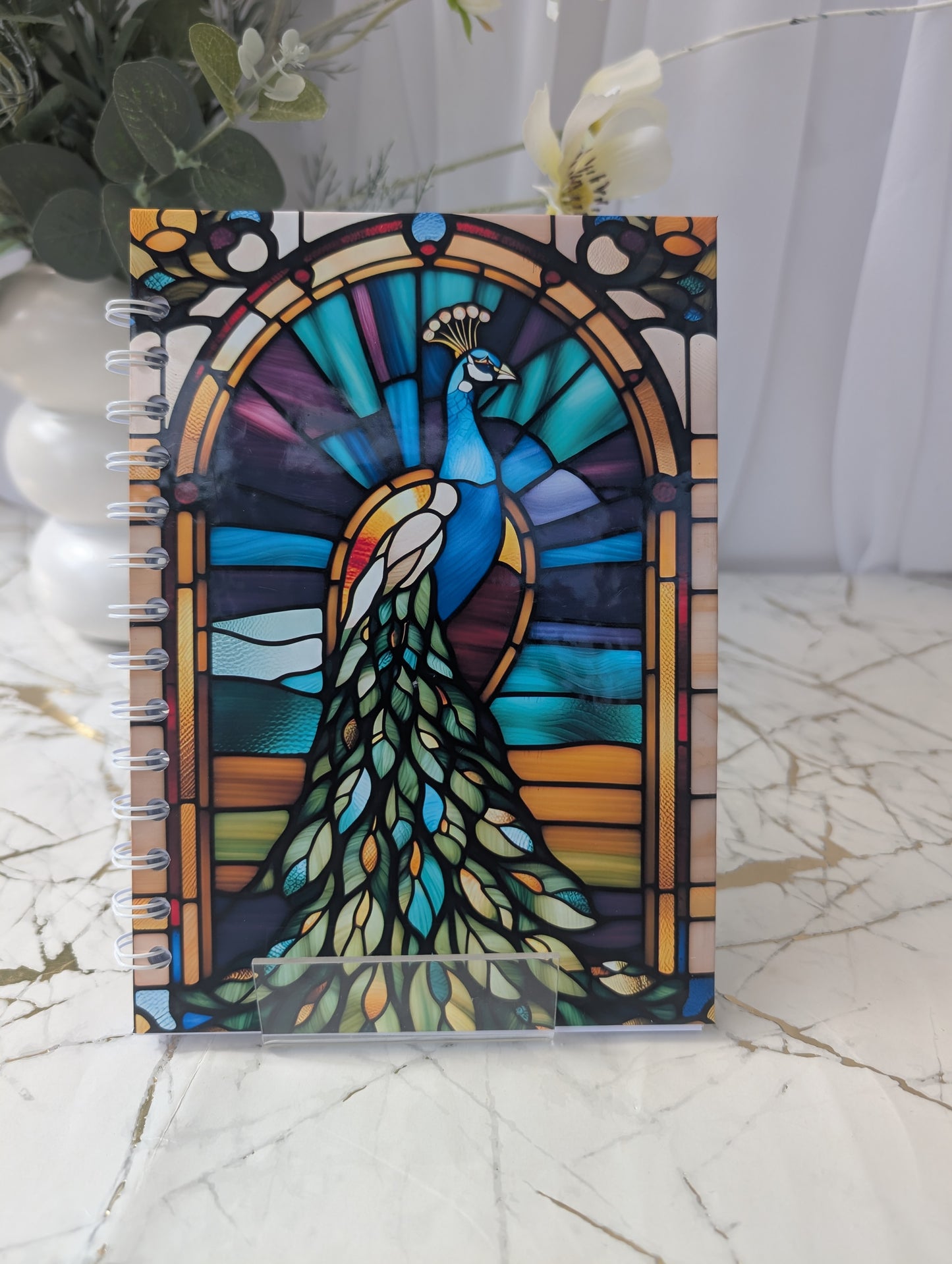 Peacock Stained Glass Style Notebook | Hand Made Peacock Lover Gift