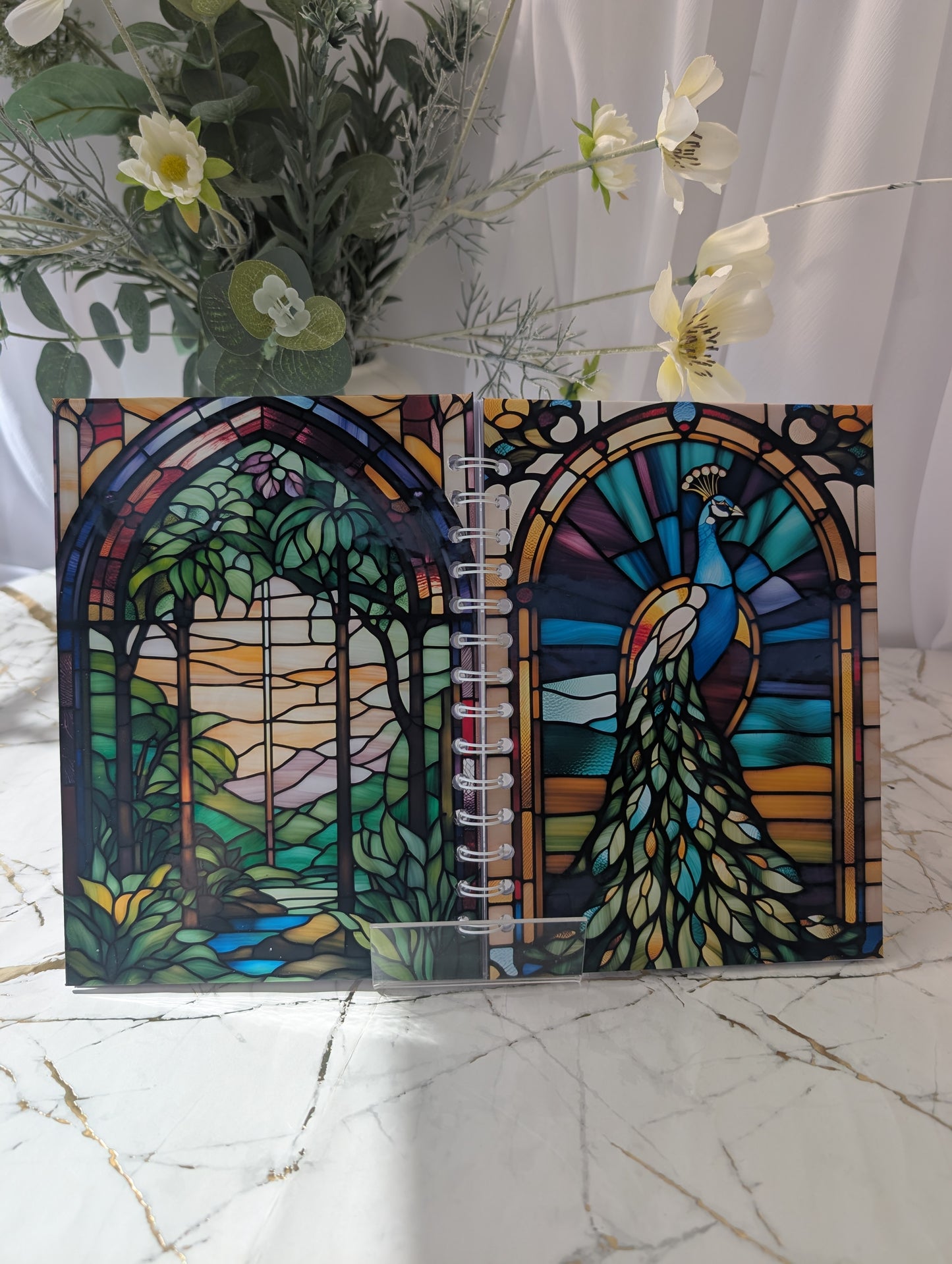 Peacock Stained Glass Style Notebook | Hand Made Peacock Lover Gift