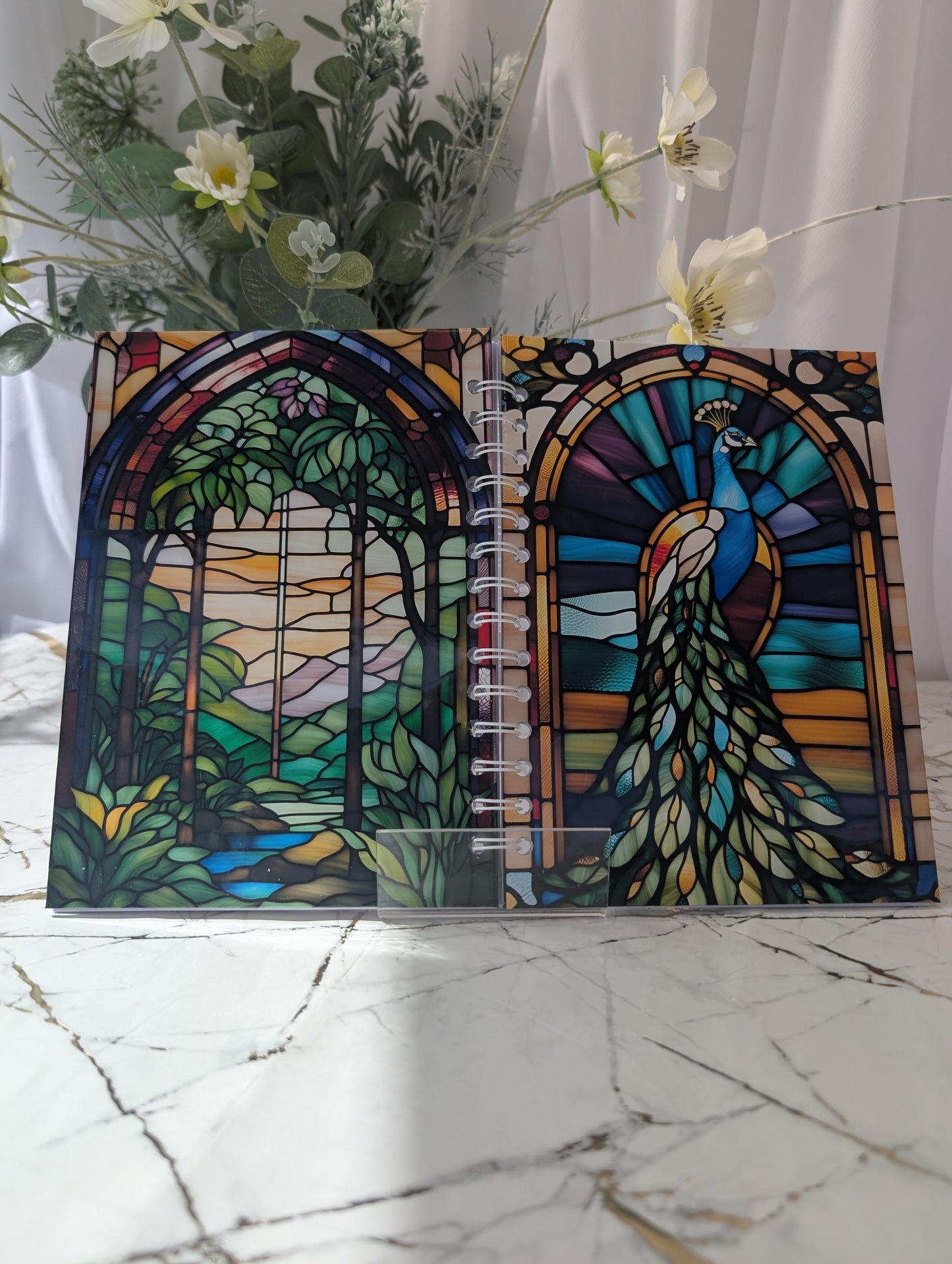 Peacock Stained Glass Style Notebook | Hand Made Peacock Lover Gift