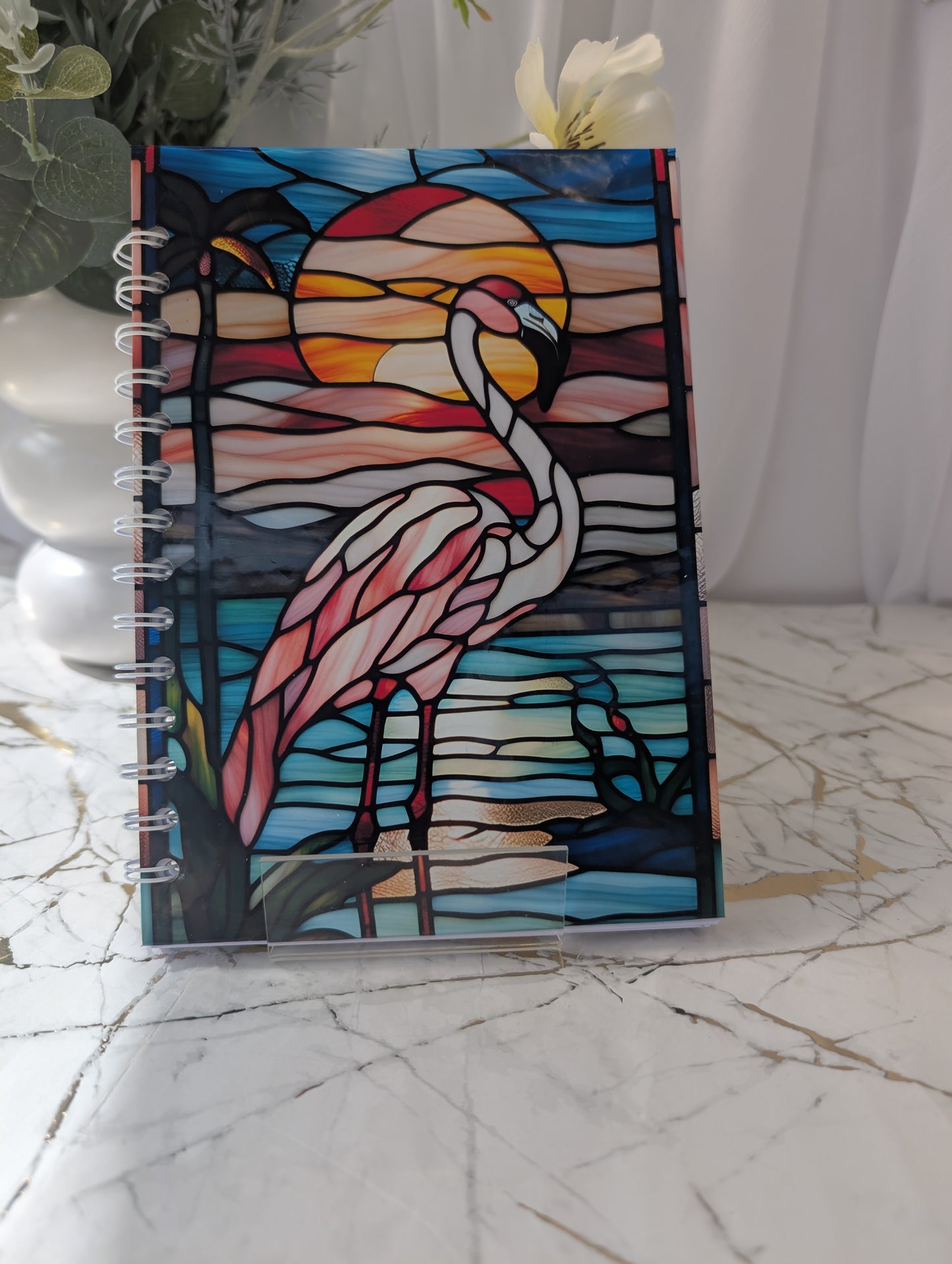 Flamingo Stained Glass Style Notebook | Hand Made Flamingo Stationery