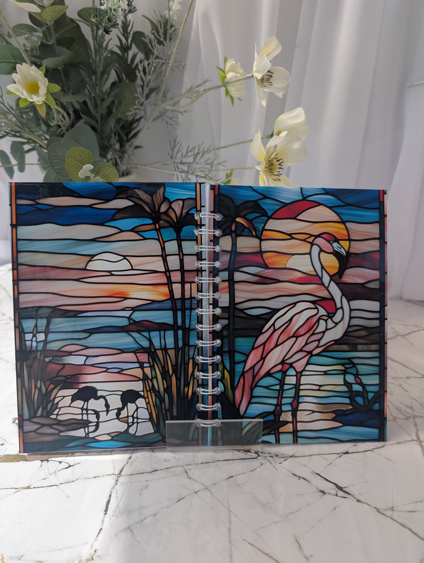 Flamingo Stained Glass Style Notebook | Hand Made Flamingo Stationery