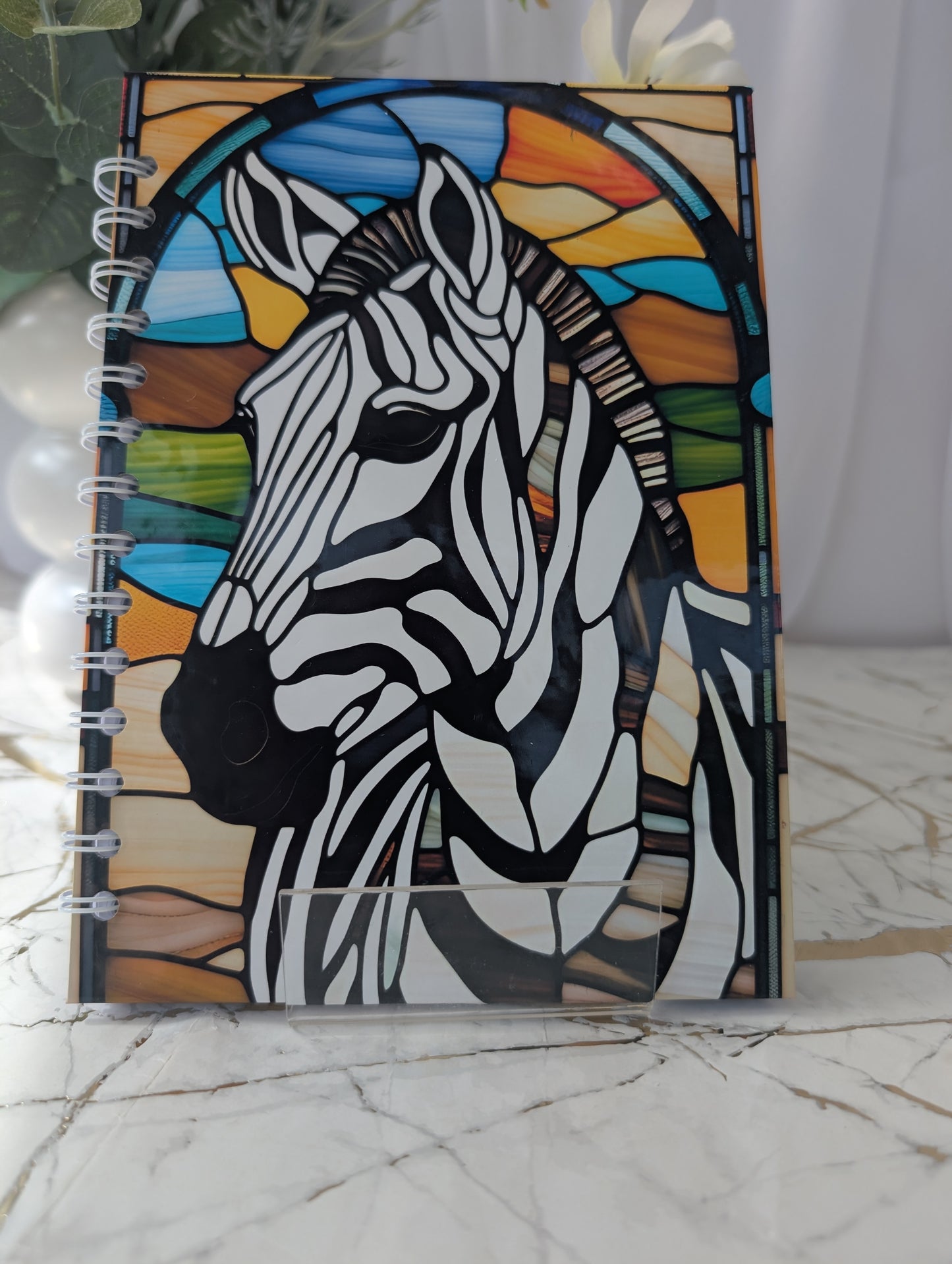 Zebra Stained Glass Style Notebook | Hand Made Zebra Lover Gift