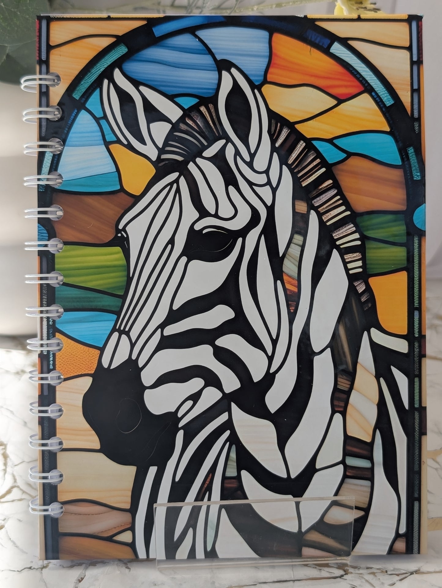 Zebra Stained Glass Style Notebook | Hand Made Zebra Lover Gift