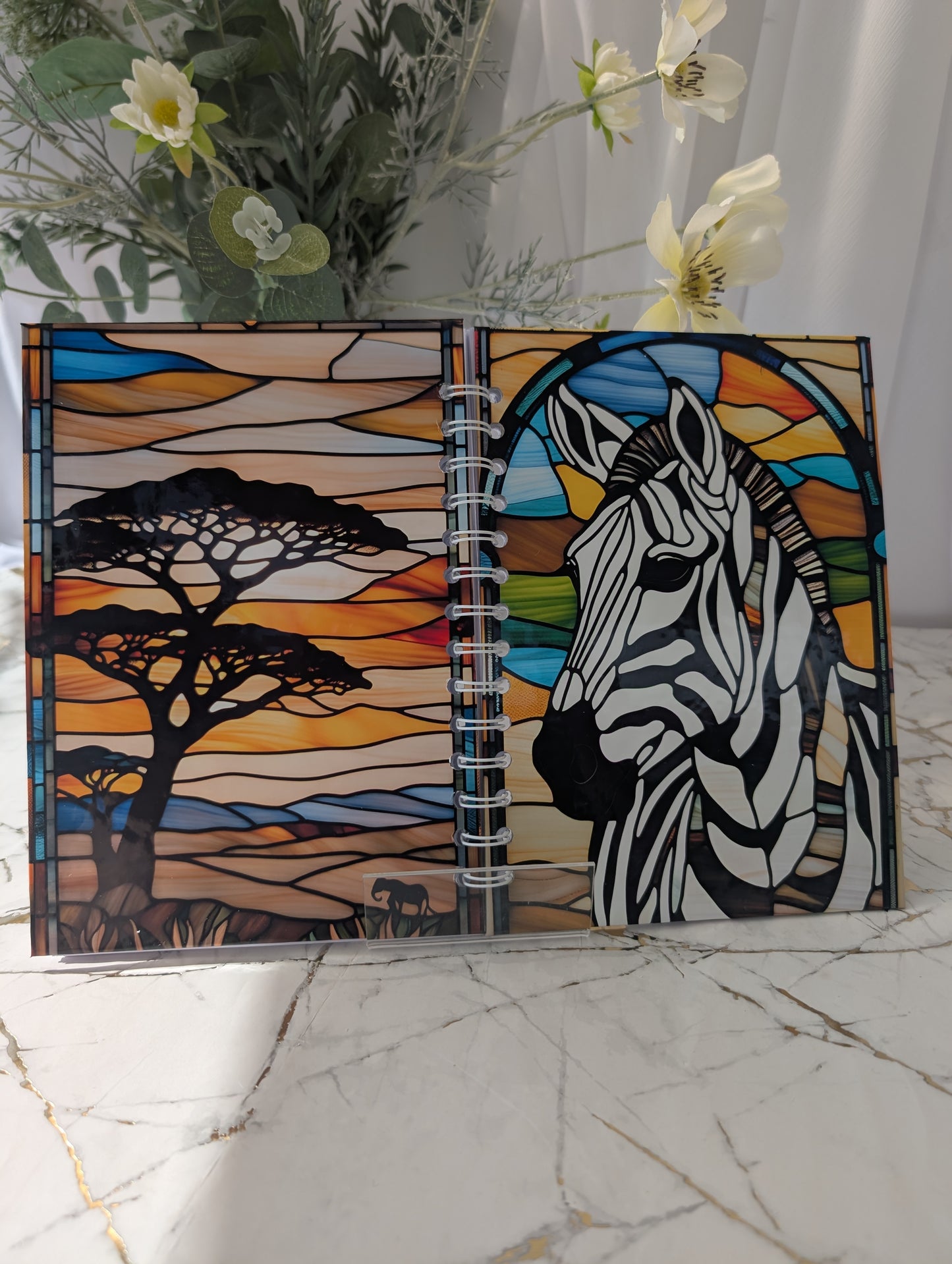 Zebra Stained Glass Style Notebook | Hand Made Zebra Lover Gift