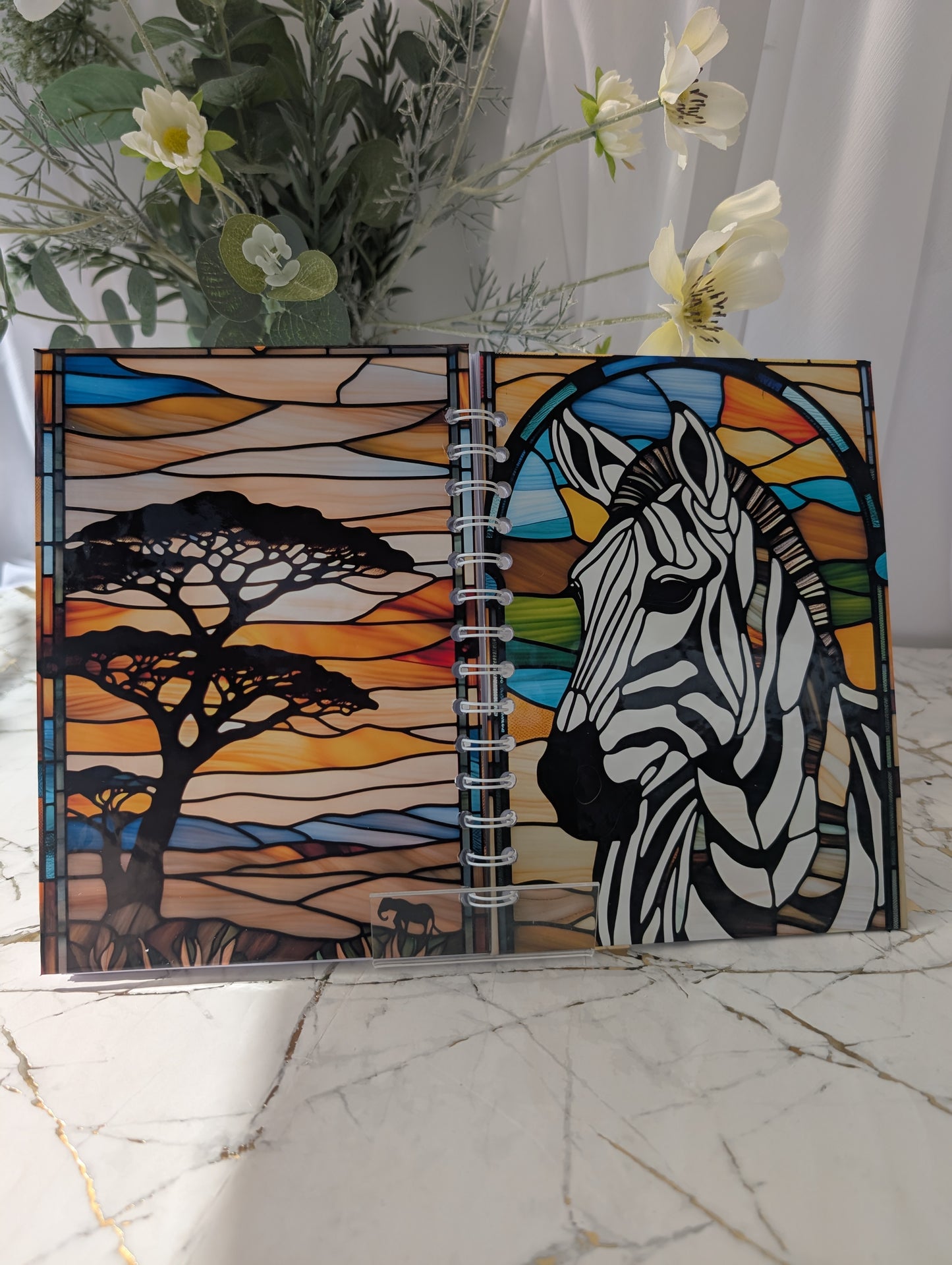 Zebra Stained Glass Style Notebook | Hand Made Zebra Lover Gift