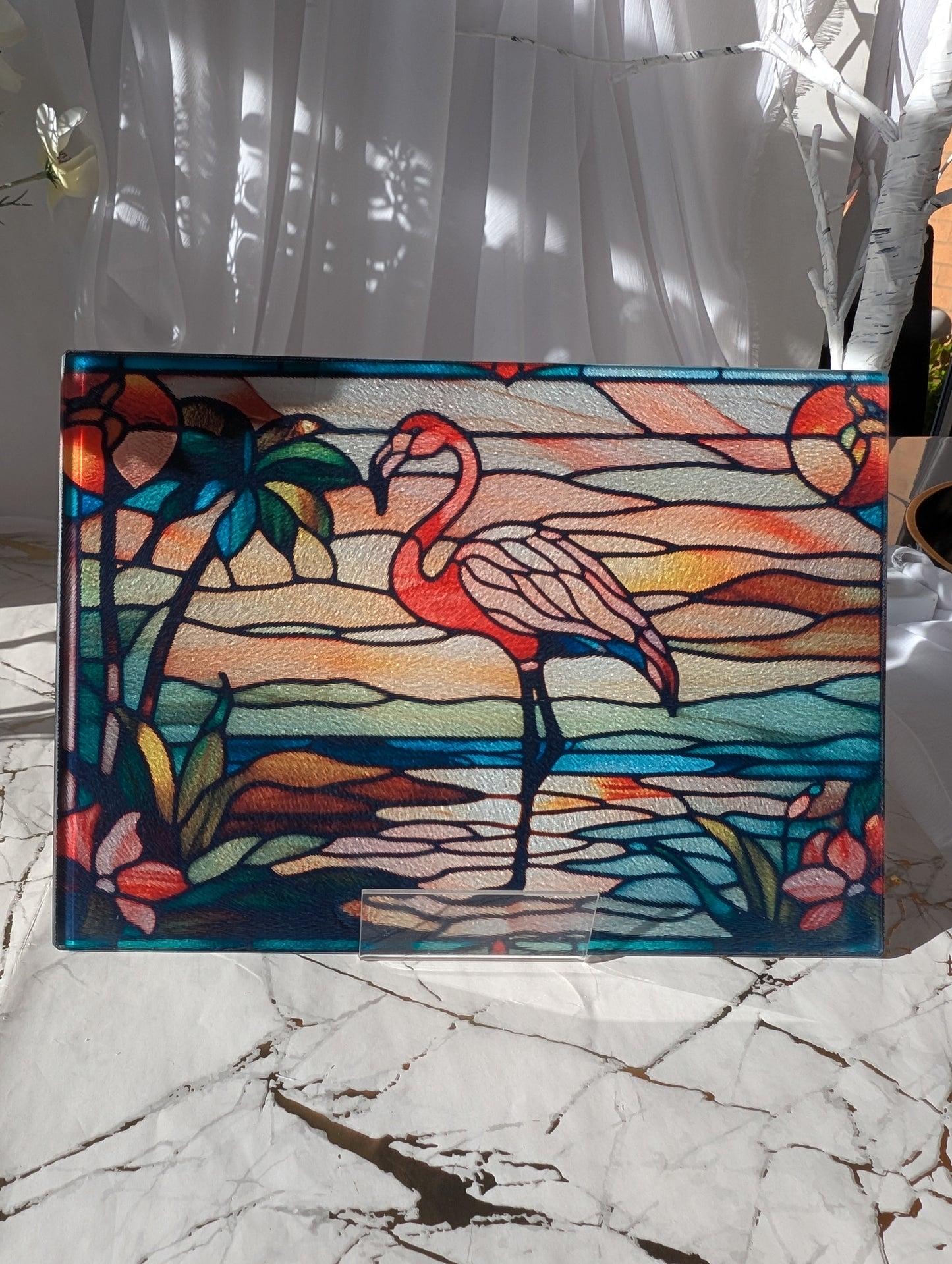 Flamingo Chopping Board | Stained Glass Effect Flamingo Chopping Board