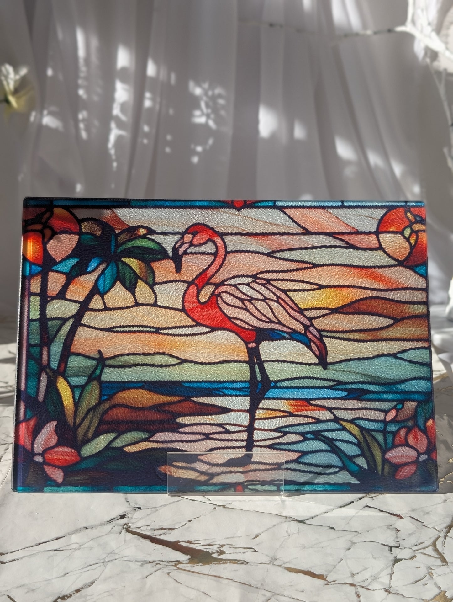 Flamingo Chopping Board | Stained Glass Effect Flamingo Chopping Board