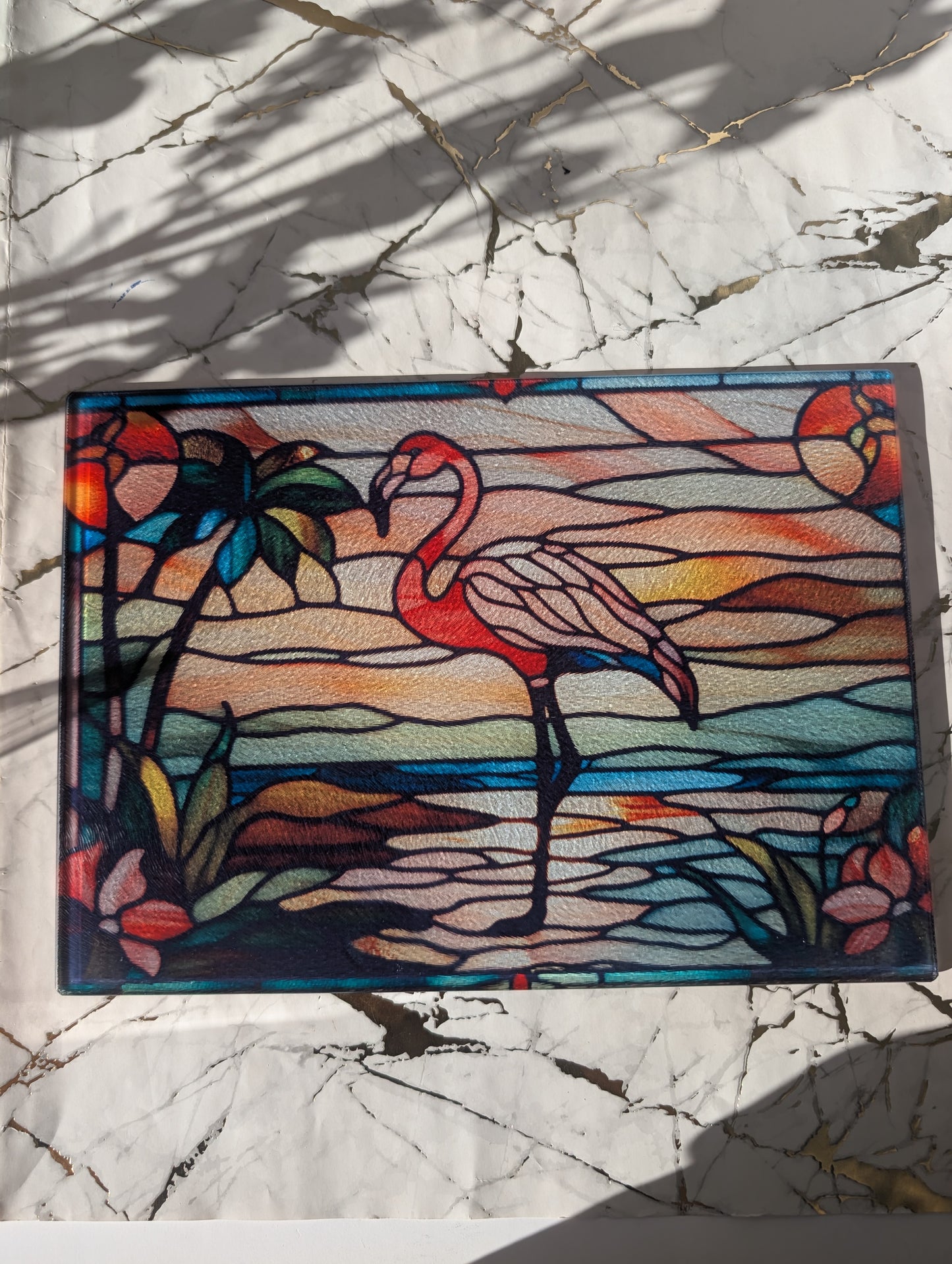 Flamingo Chopping Board | Stained Glass Effect Flamingo Chopping Board